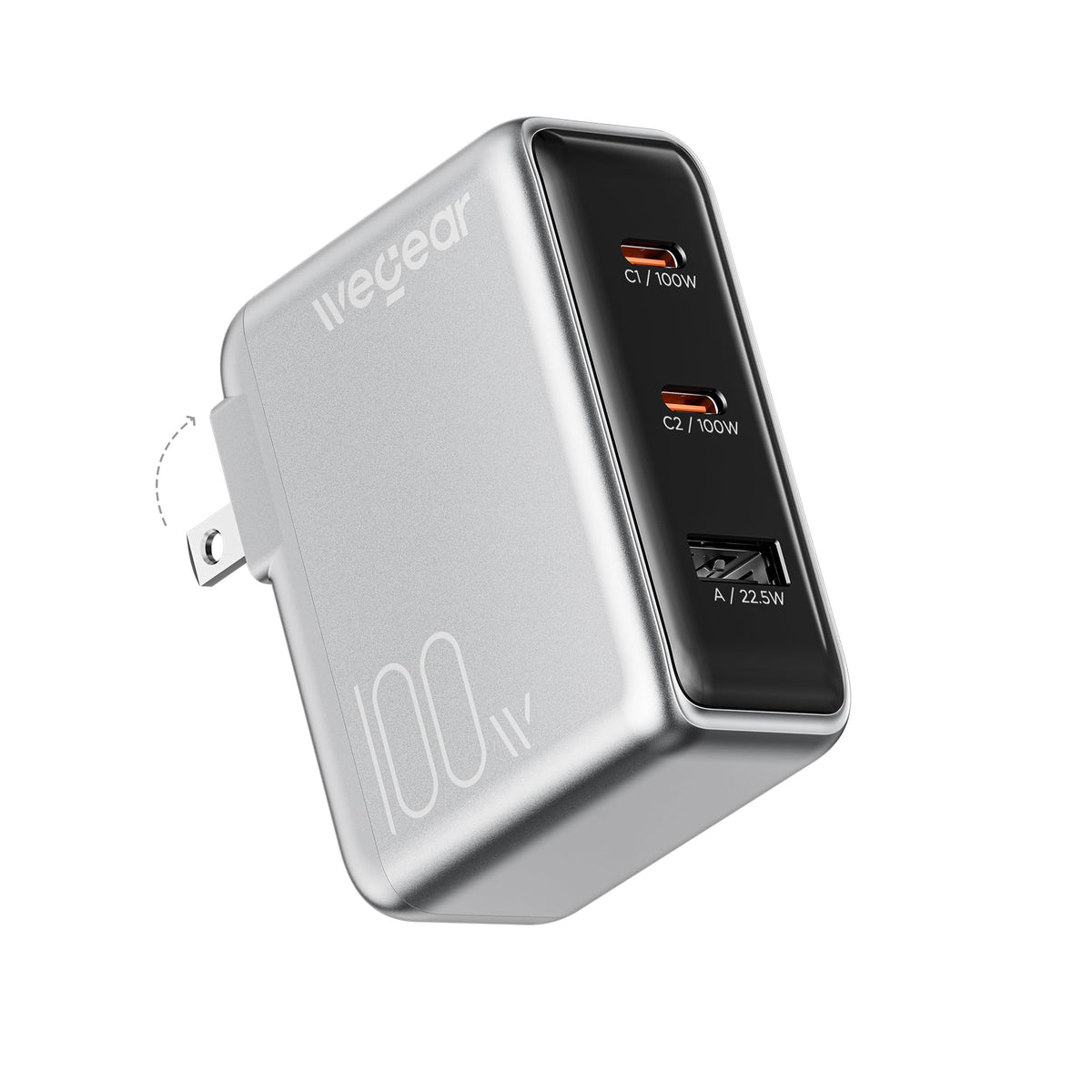 100W GaN 3-Port USB-C Wall Charger Block