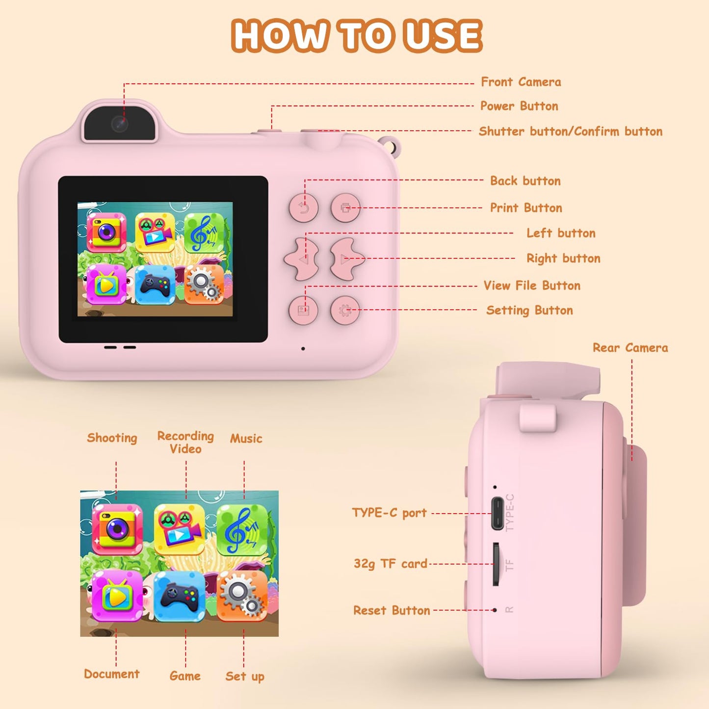 Kids Instant Print Camera with 5 Paper Rolls