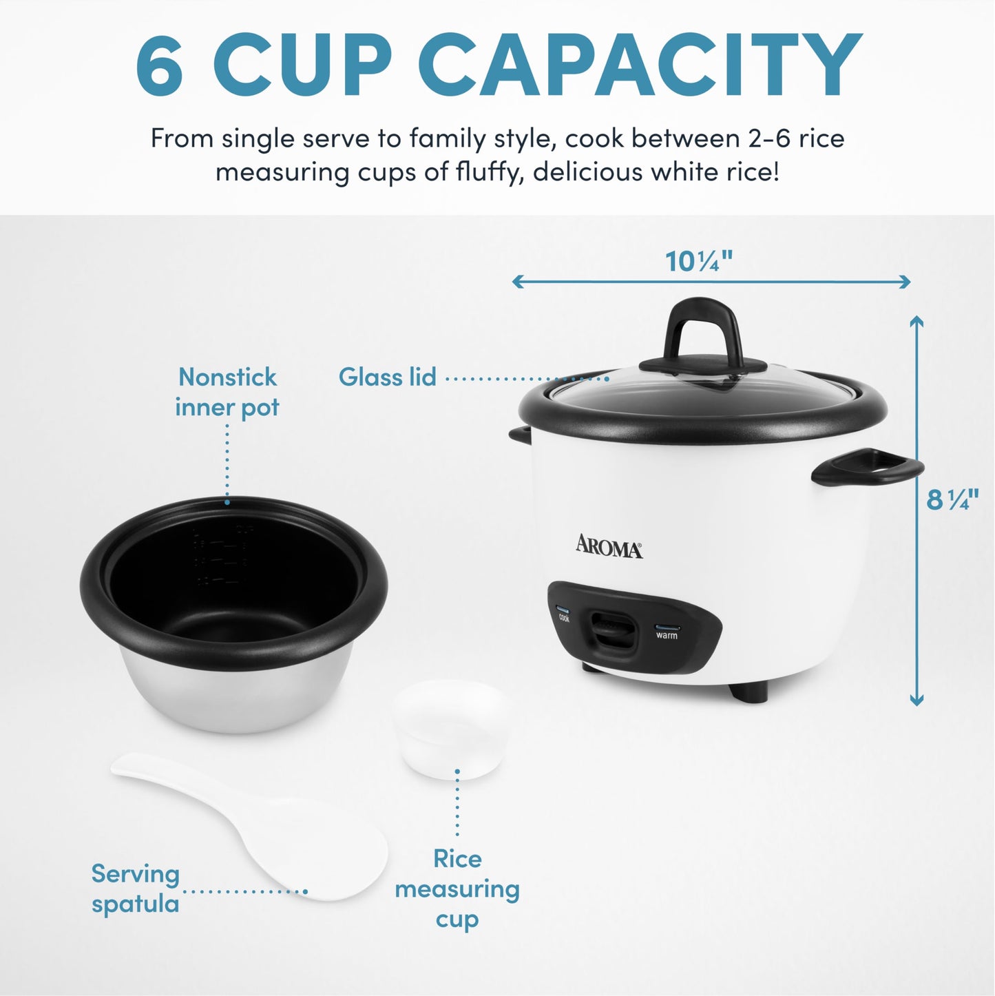 Aroma 6-Cup Pot-Style Rice Cooker, White