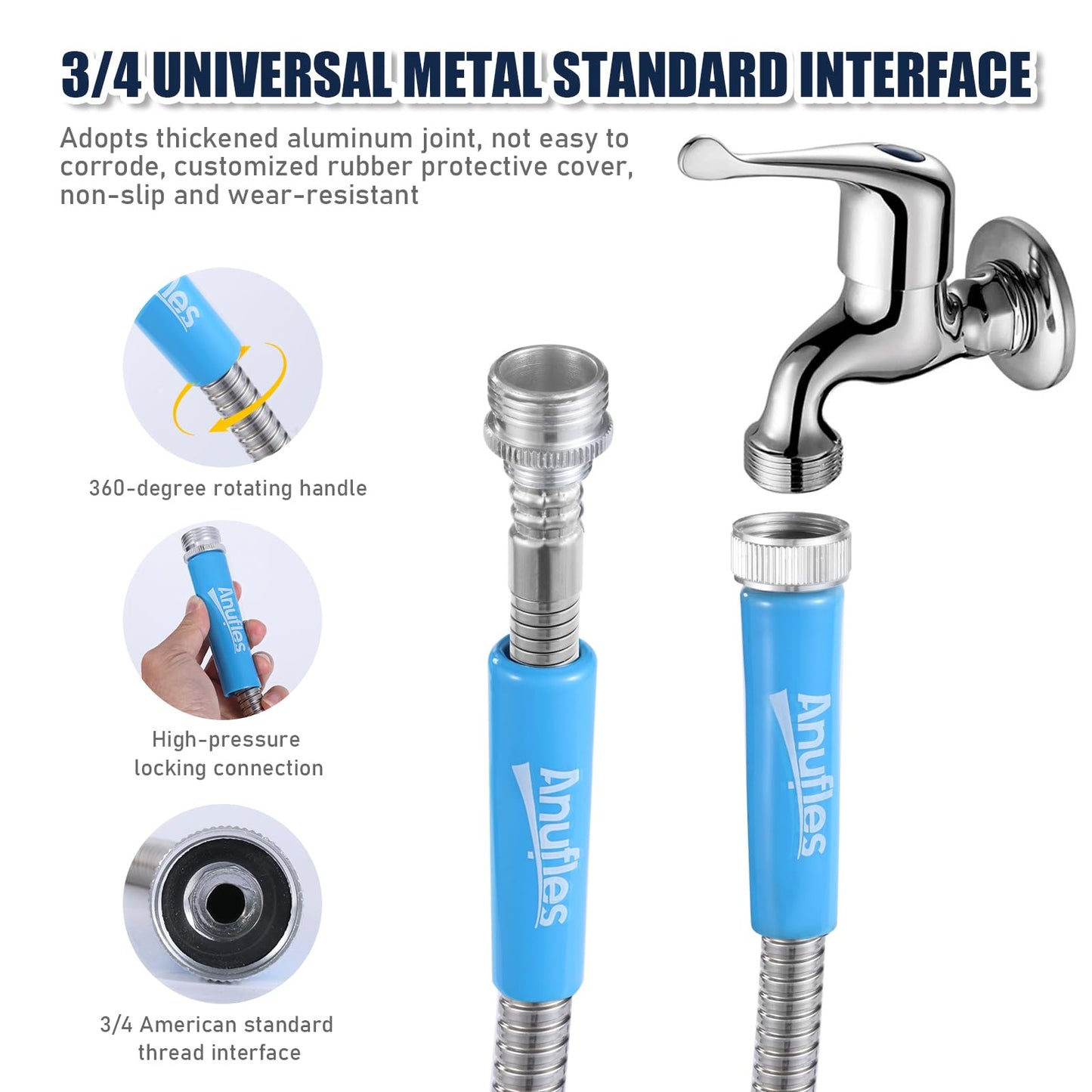 50FT Metal Garden Hose with Nozzle
