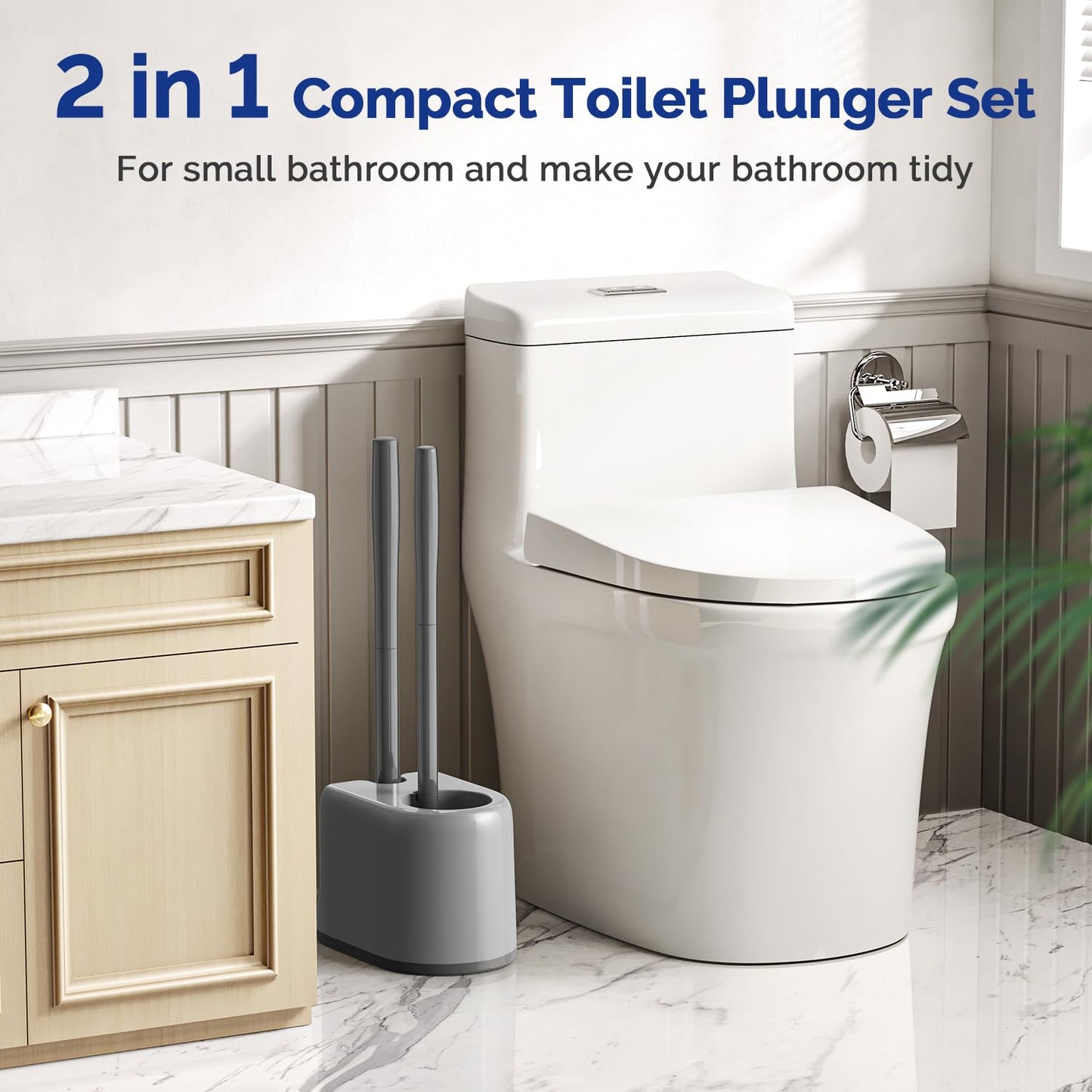 HAMITOR Toilet Plunger and Brush Set with Holder