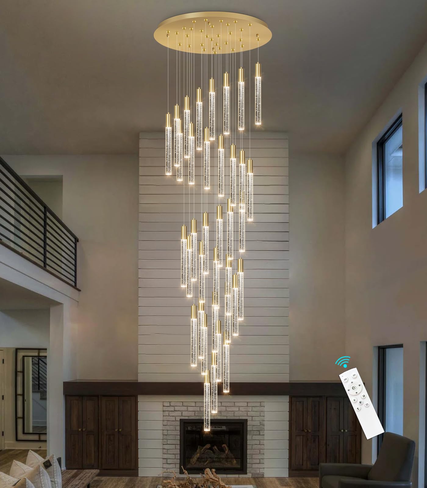 16.3 Foot Chandeliers for Living Room LED Lights Simple Modern Crystal Light Extra Large Chandelier Light Fixture Entryway Foyer High Ceiling Chandelier Lighting with LED Light Bulbs Sloping Ceiling