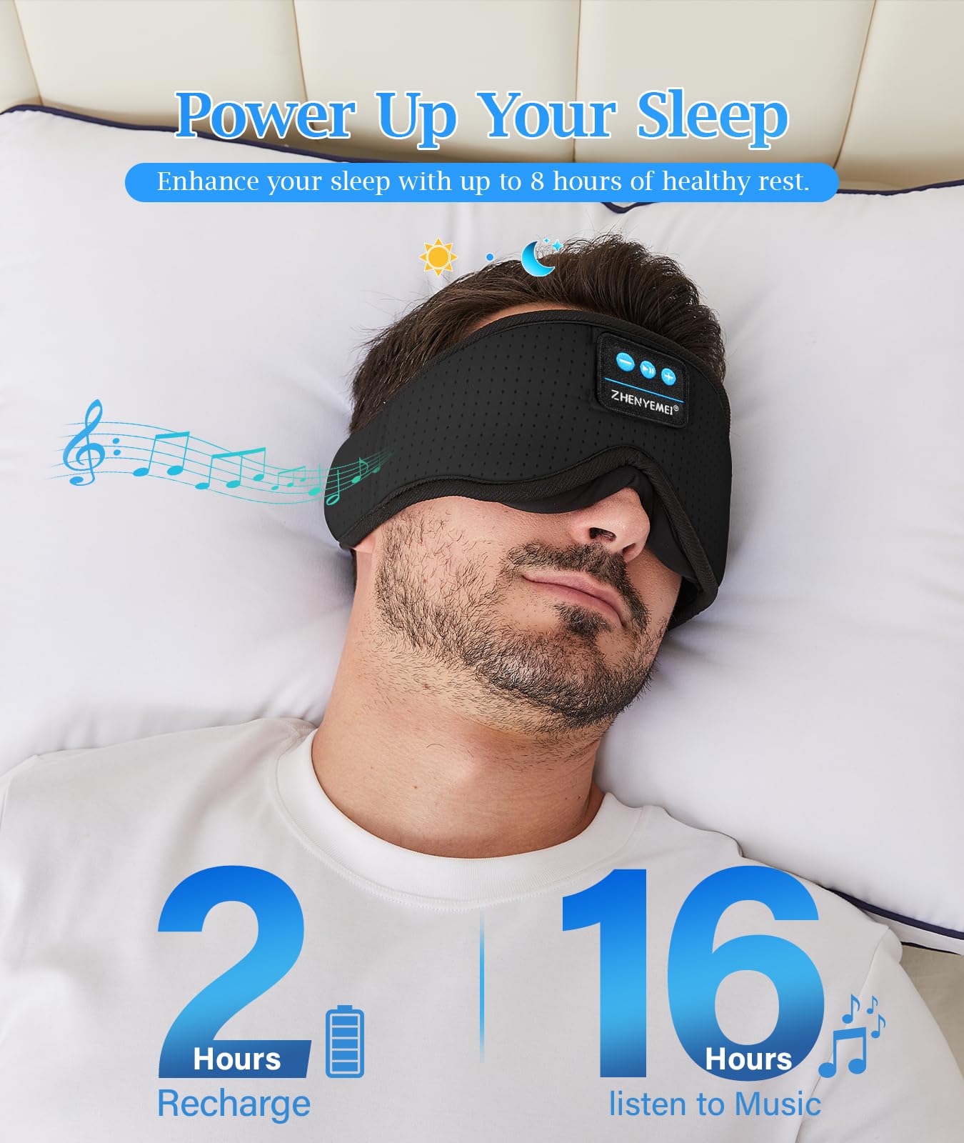 Bluetooth Sleep Headphones White Noise Sleep Mask | 3D Eye Mask for Sleeping | Relaxing Soothing Sounds | 16hrs Playingtime | Light Blocking Eye Mask | Auto - Off Timer | Best for Sleeper Black