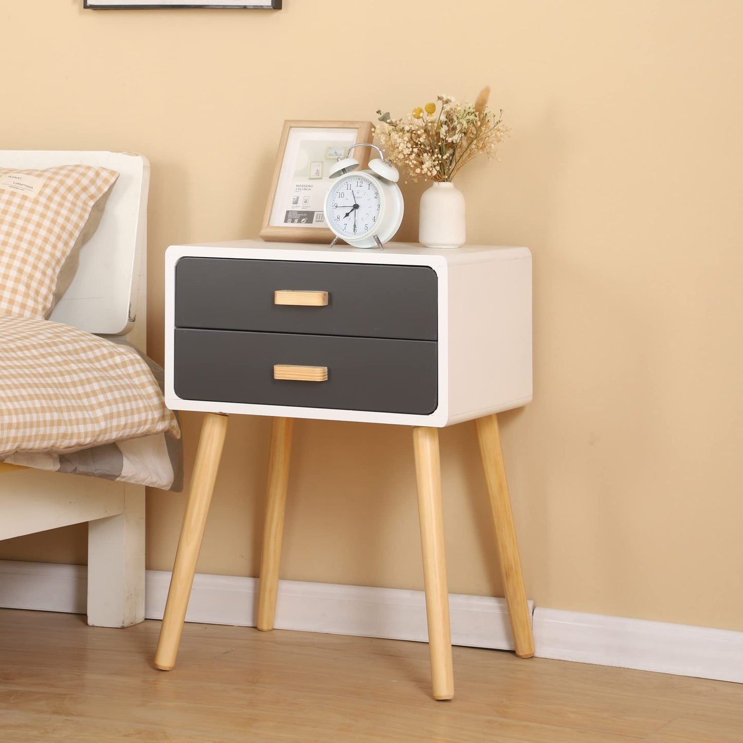 YINGTIANXIA Nightstands 2-Piece Set, Eco-Friendly Log Side Table with 2 Tiers Storage Space, Original Integrated Desktop Design Side Table End Table with Removable Legs Easy Assembly