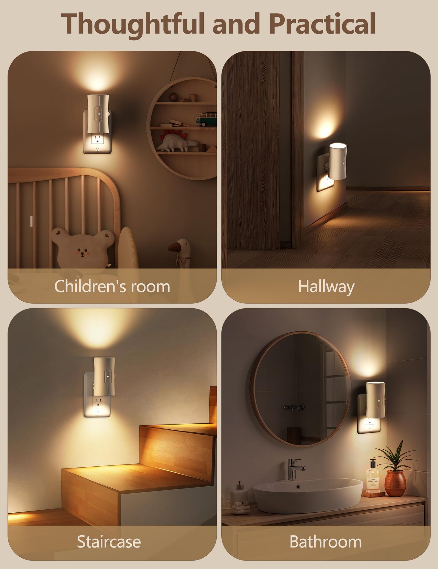 2 Pack LED Night Lights with Adjustable Brightness