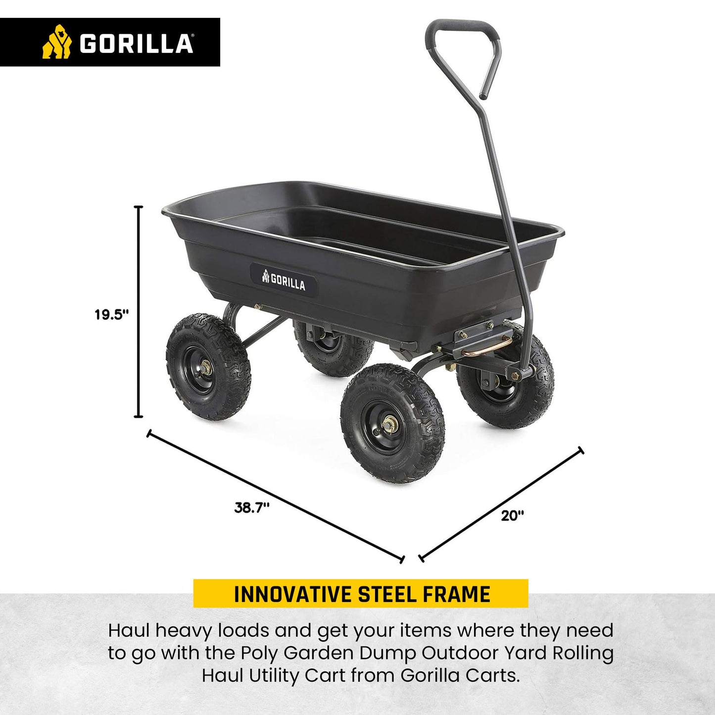 Gorilla Carts Heavy-Duty Utility Cart, 600 lb Capacity