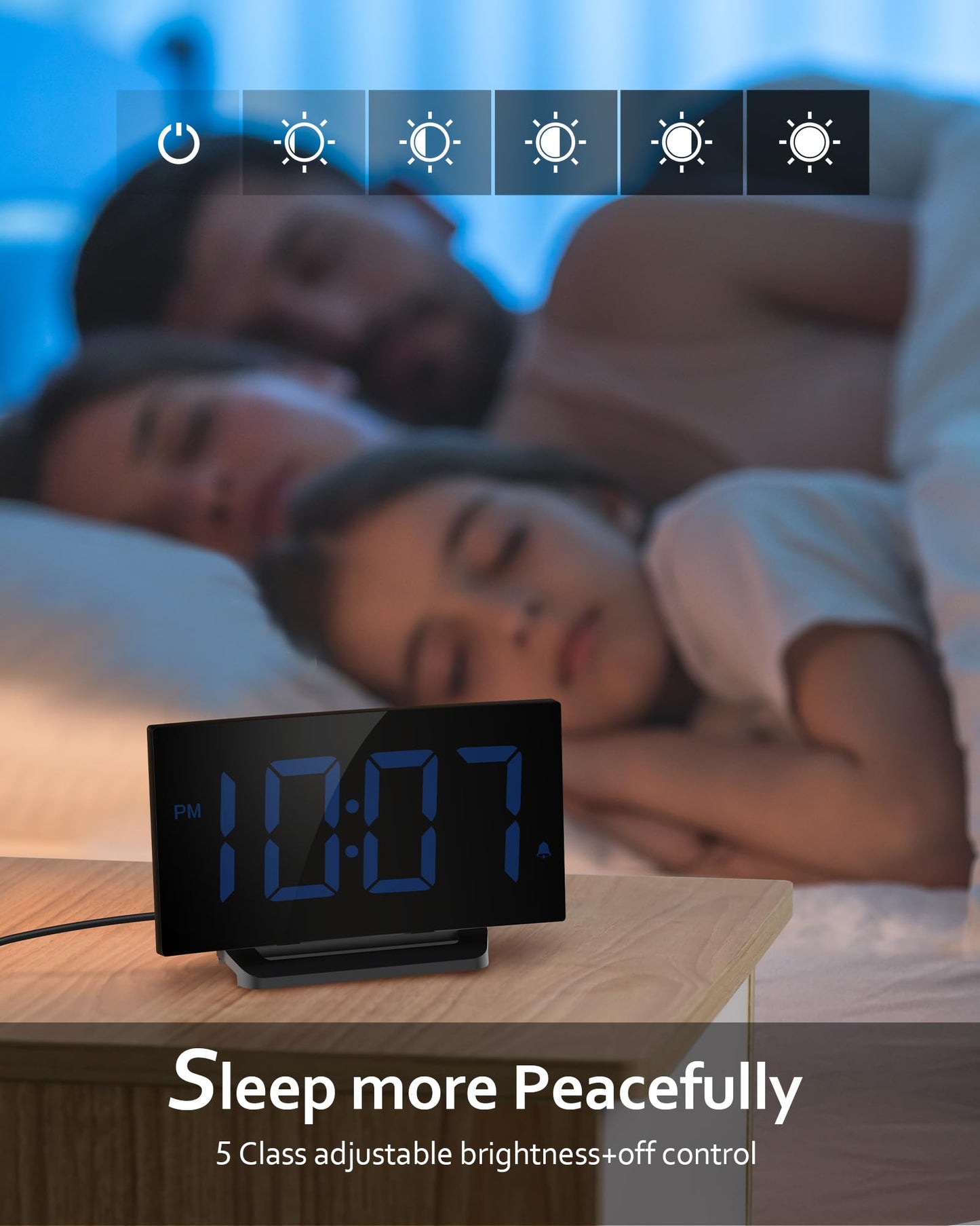 2 Pack Digital Alarm Clock with LED Display and Snooze