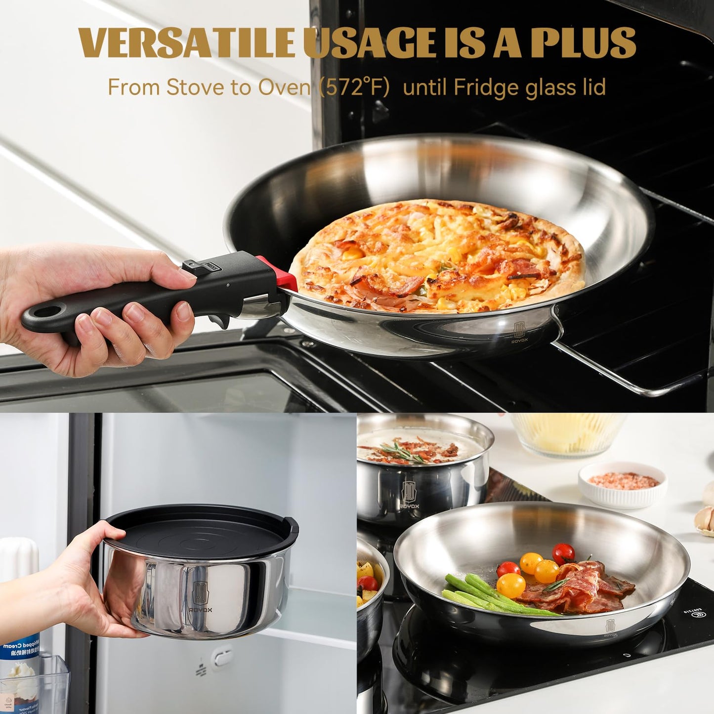 16-Piece Stainless Steel Cookware Set with Detachable Handles