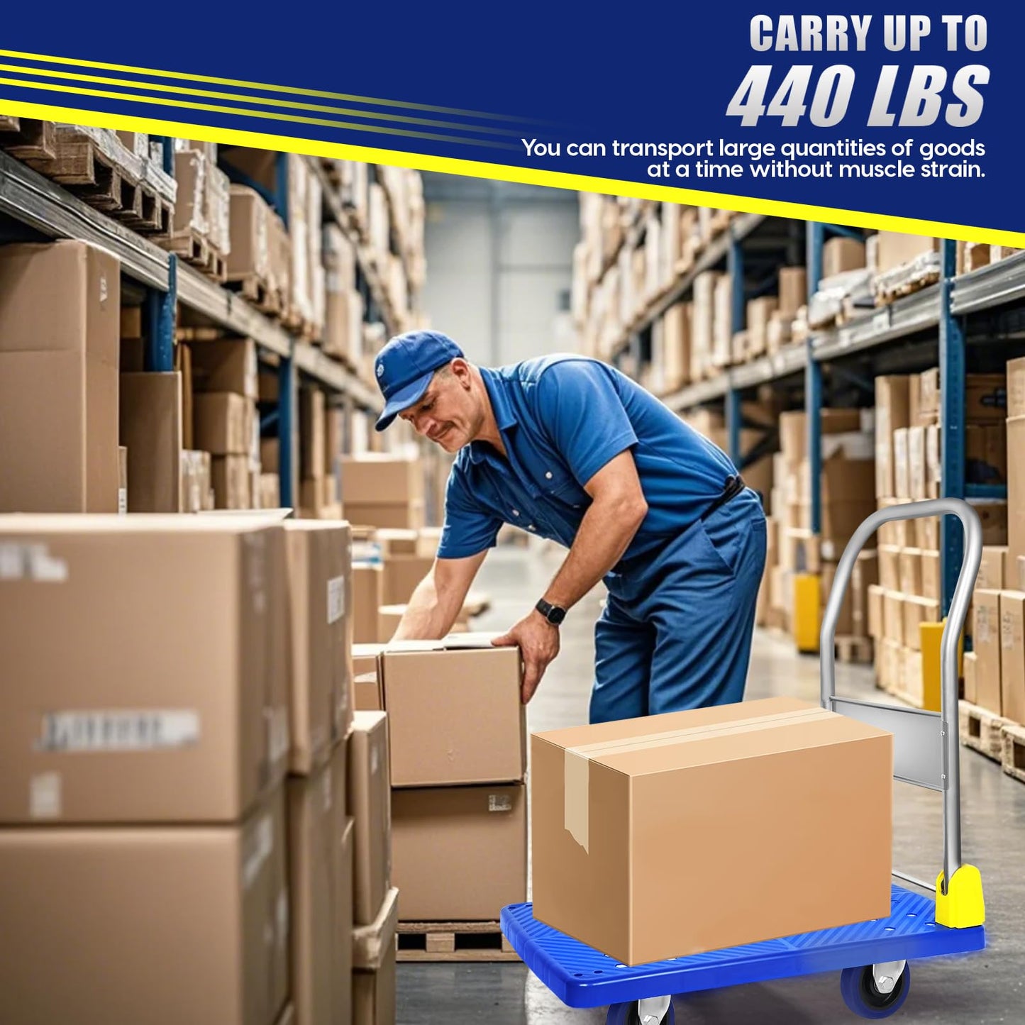 440lb Capacity Foldable Push Hand Truck