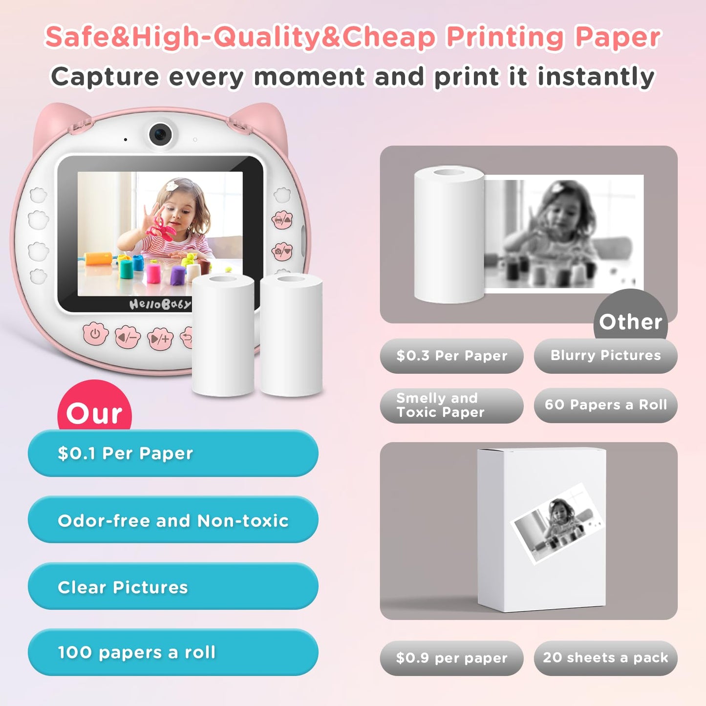 HelloBaby Instant Print Kids Camera - Pink