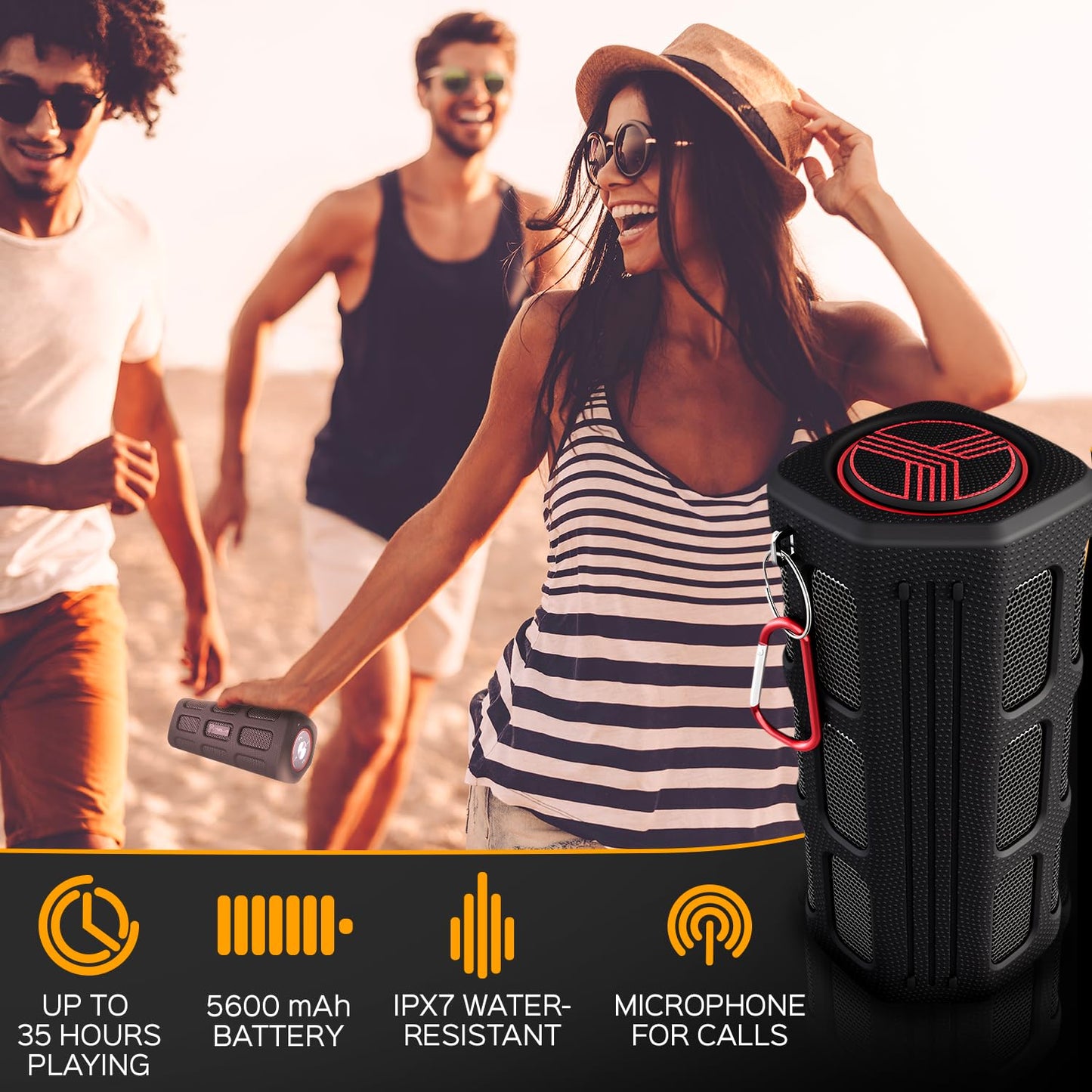 TREBLAB Waterproof Bluetooth Speaker with 35H Battery