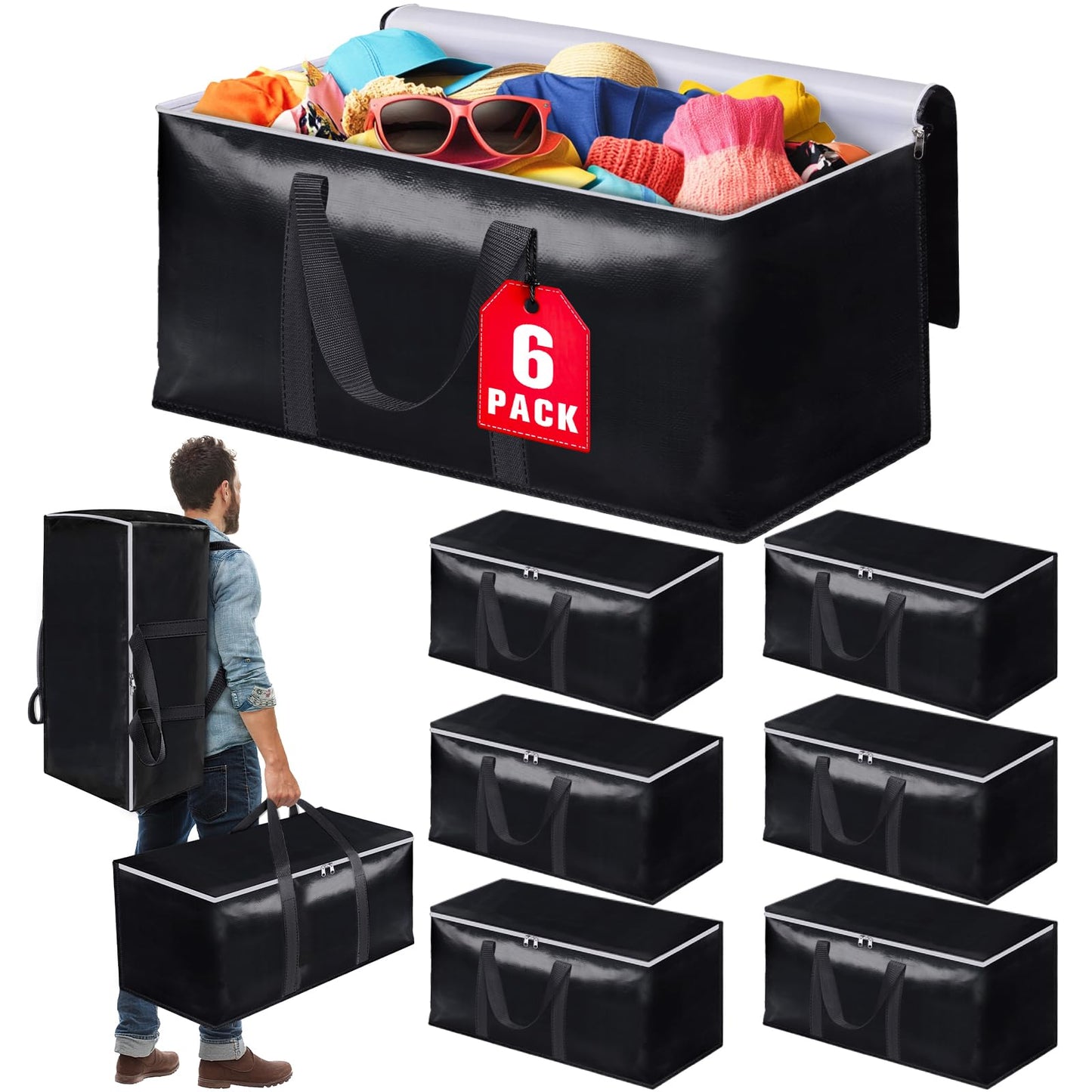 6 Pack Heavy-Duty Moving Bags with Straps