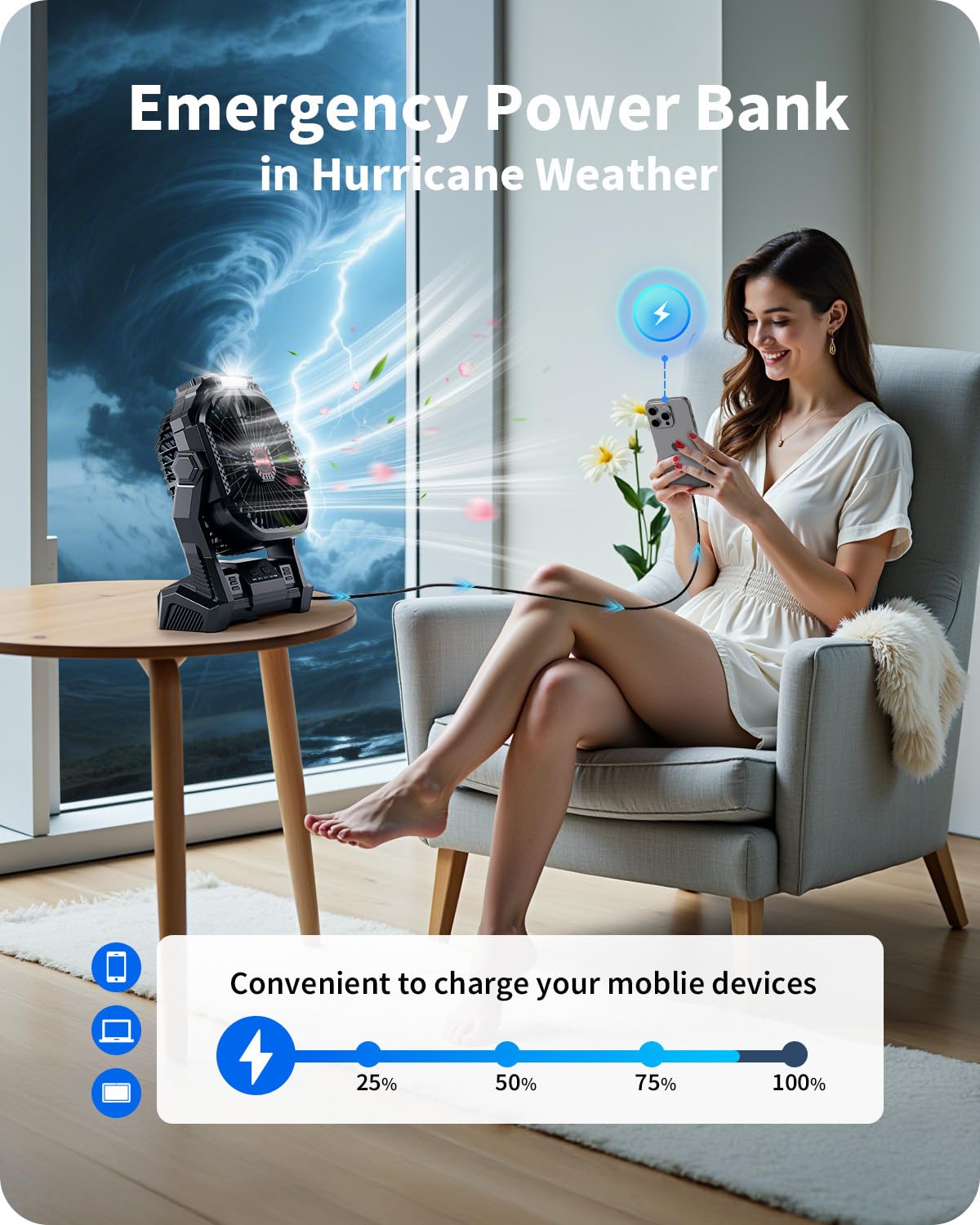 20000mAh Portable Battery Fan with LED Lantern
