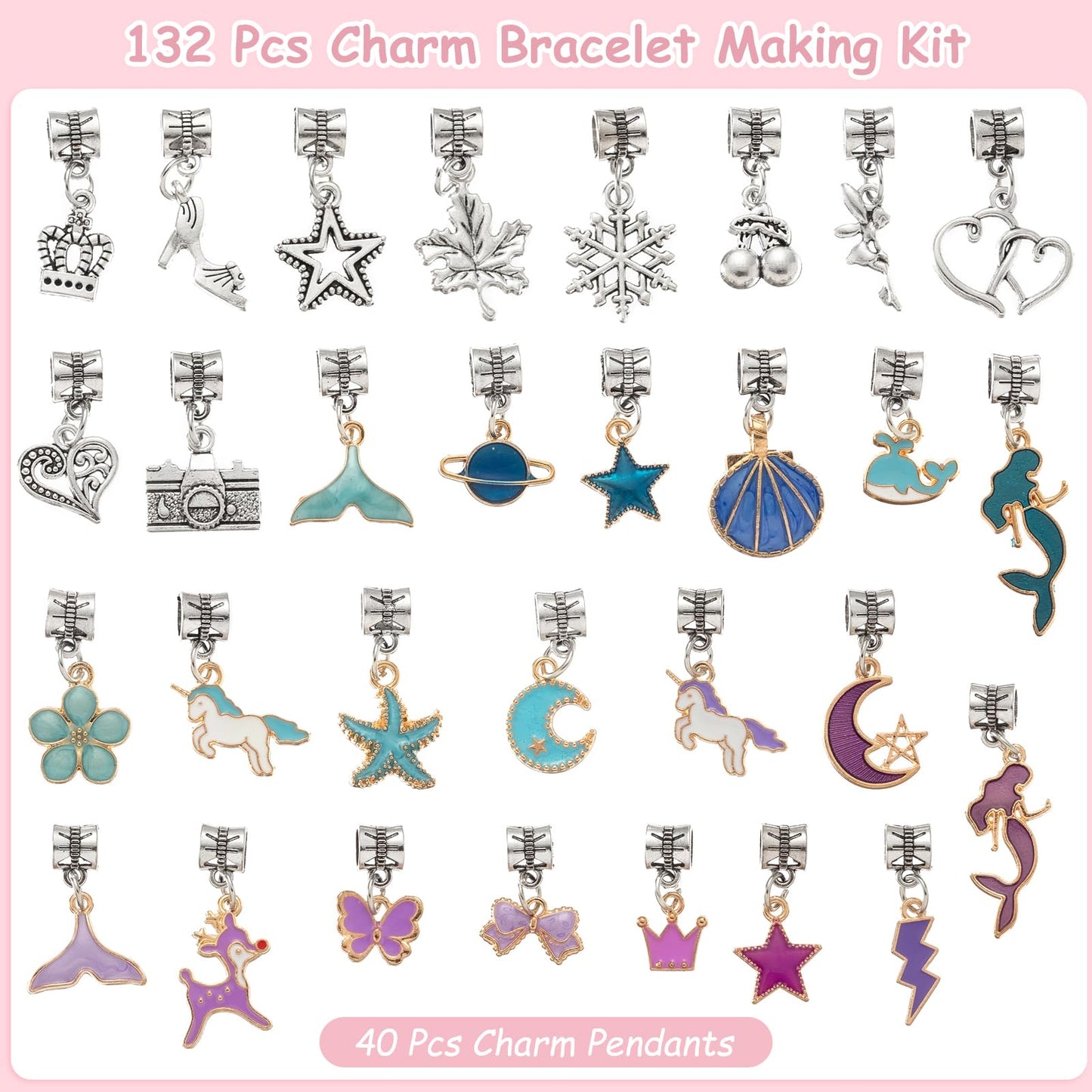 Niatsume Charm Bracelet Making Kit Jewelry Making Kit for Girls 8-12 Beads for Bracelets Friendship Bracelet Kit Gifts for 4 5 6 7 8 9 10 11 12 Year Old Girl(T5)