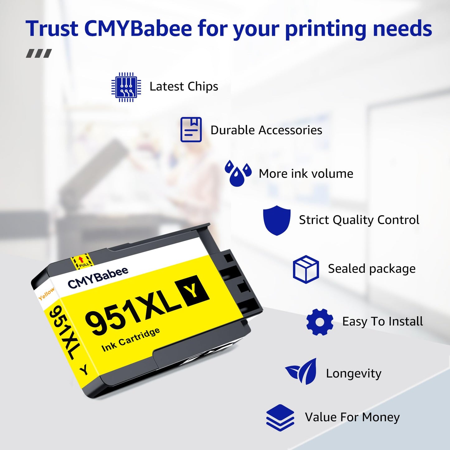 CMYBabee Compatible 950XL and 951XL Ink Cartridges Combo Pack Replacement for HP OfficeJet Pro 8600 8610 8615 8620 8625 8630 8100 276dw 251dw Printer (2 Black, 1 Cyan, 1 Magenta, 1 Yellow, 5-Pack)