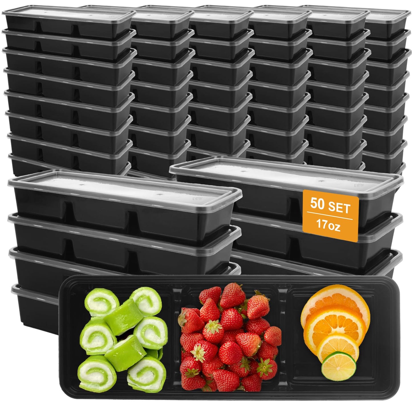 3 Compartment Meal Prep Containers with Lids