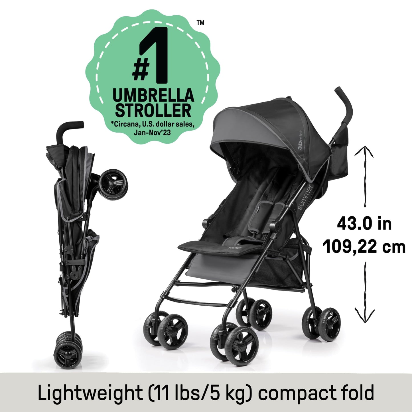 Ingenuity Lightweight Travel Umbrella Stroller, Gray