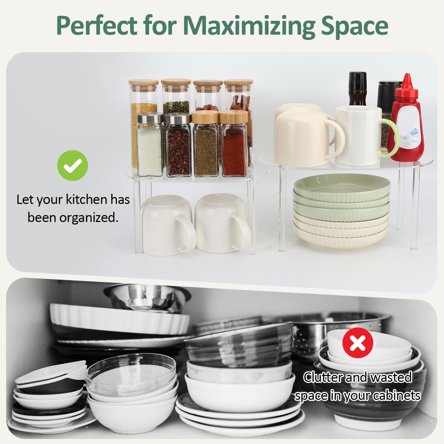 2 Pack Clear Stackable Cabinet Organizer Shelves