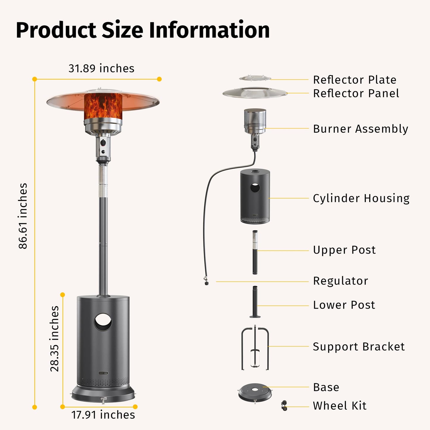 48,000 BTU EAST OAK Patio Heater with Wheels