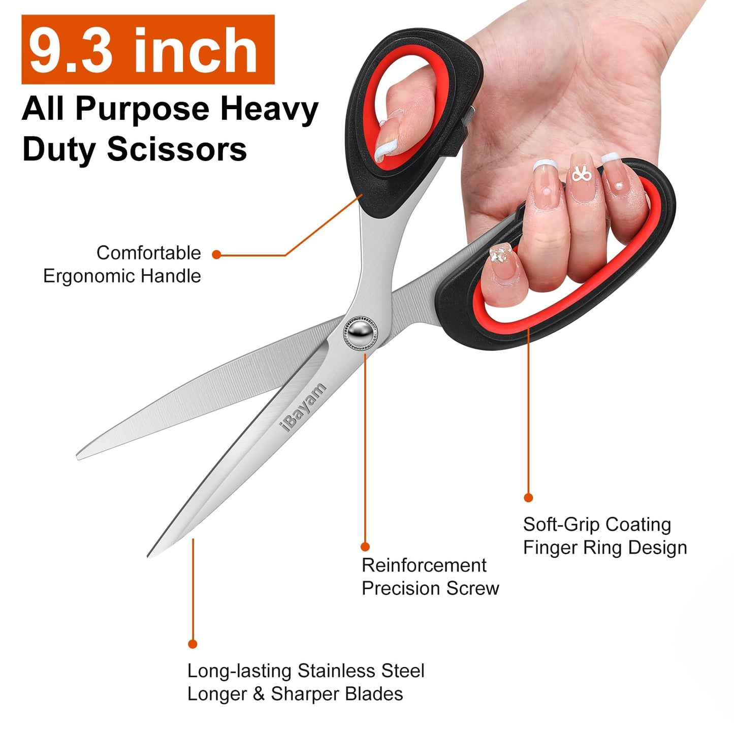 iBayam Heavy Duty Stainless Steel Scissors 9.3 Inch