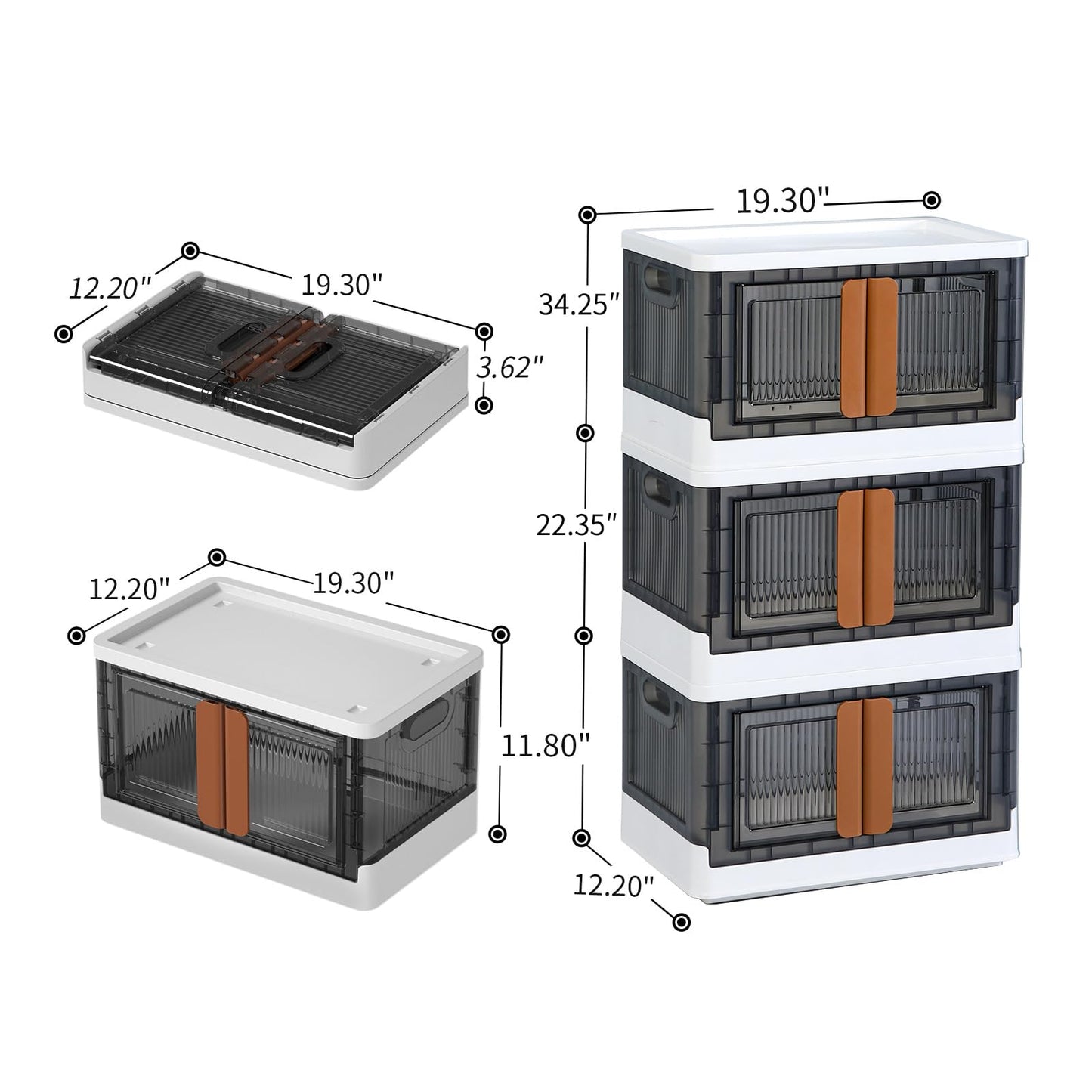 Closet Organizers and Storage - Trunk Car Organizer with Lids and Doors, Dorm Room Essentials, 8.4 Gal Collapsible Stackable Storage Bins, Plastic , 3 Pack