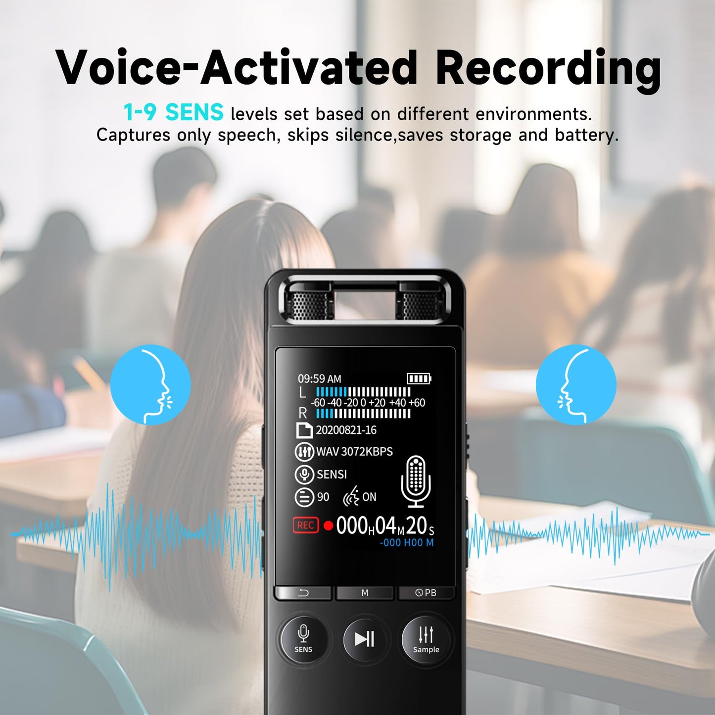 80GB Portable Voice Recorder with Dual Mic