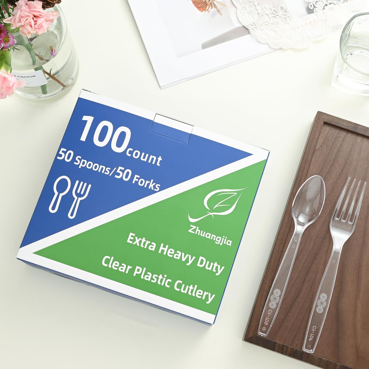 Clear Disposable Plastic Cutlery Set, 100PCS