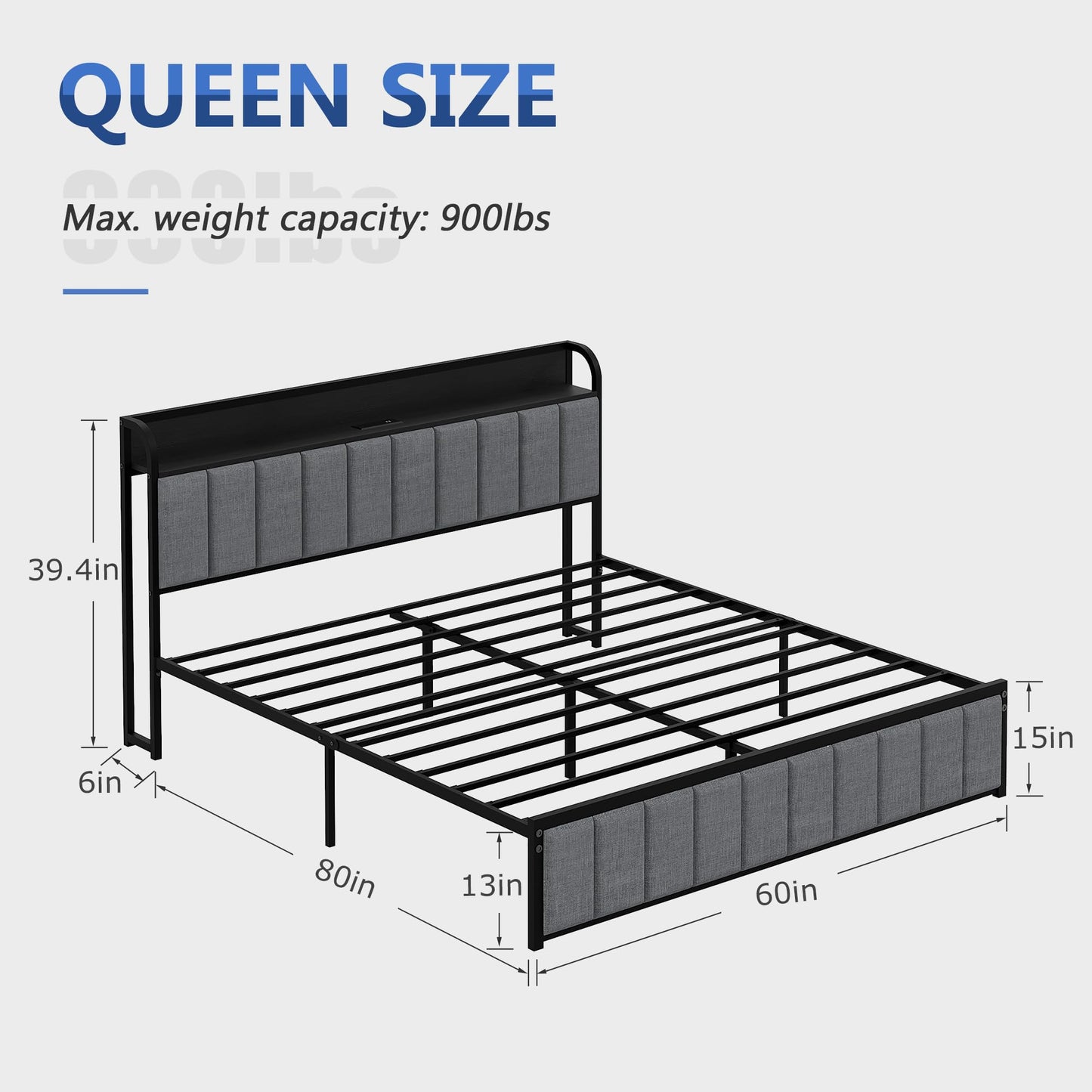 VECELO Queen Upholstered Bed Frame with Storage