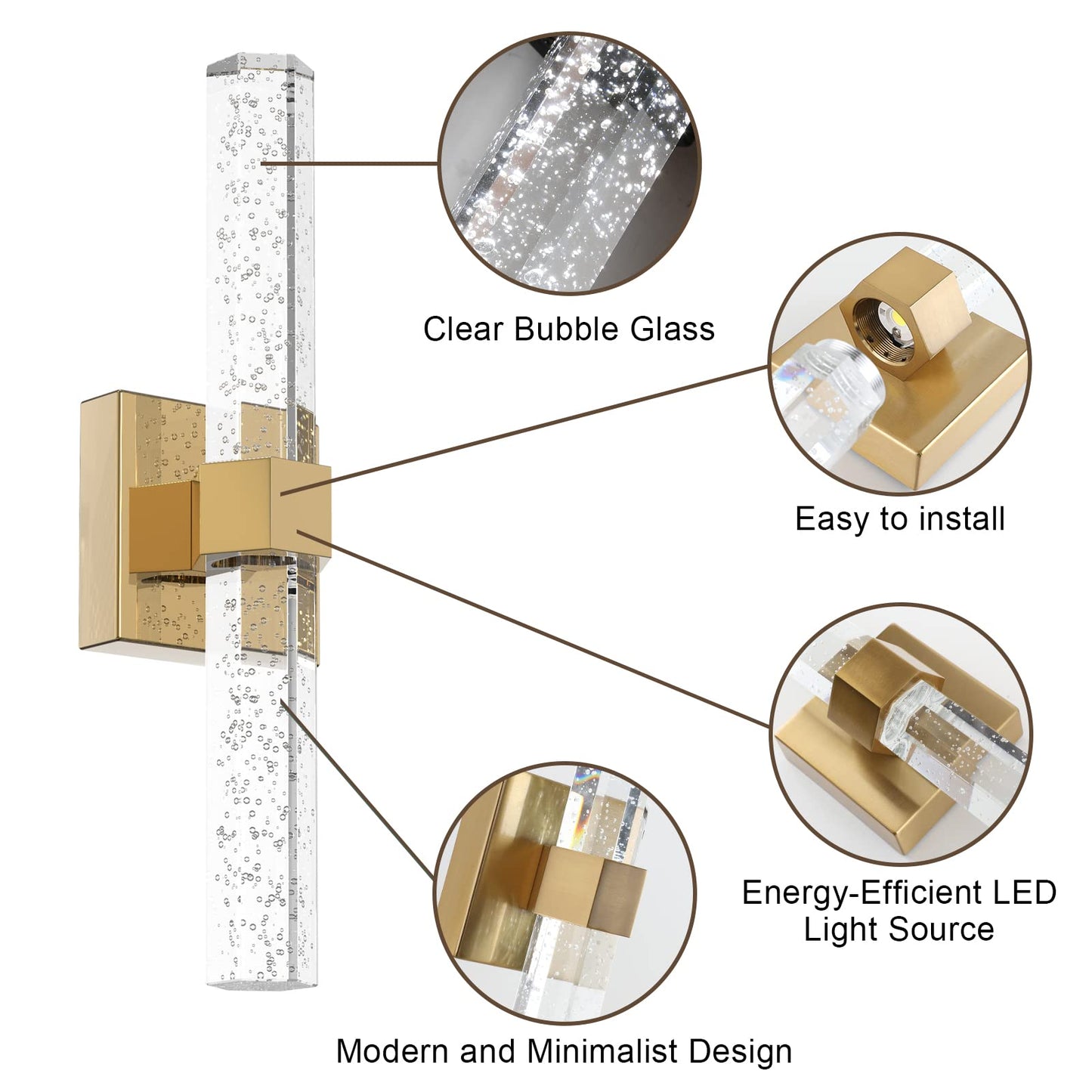 Aipsun Gold Bathroom Vanity Light Fixtures Modern Bathroom Light Fixtures LED Vanity Light for Bathroom Wall Light Fixtures 6000K