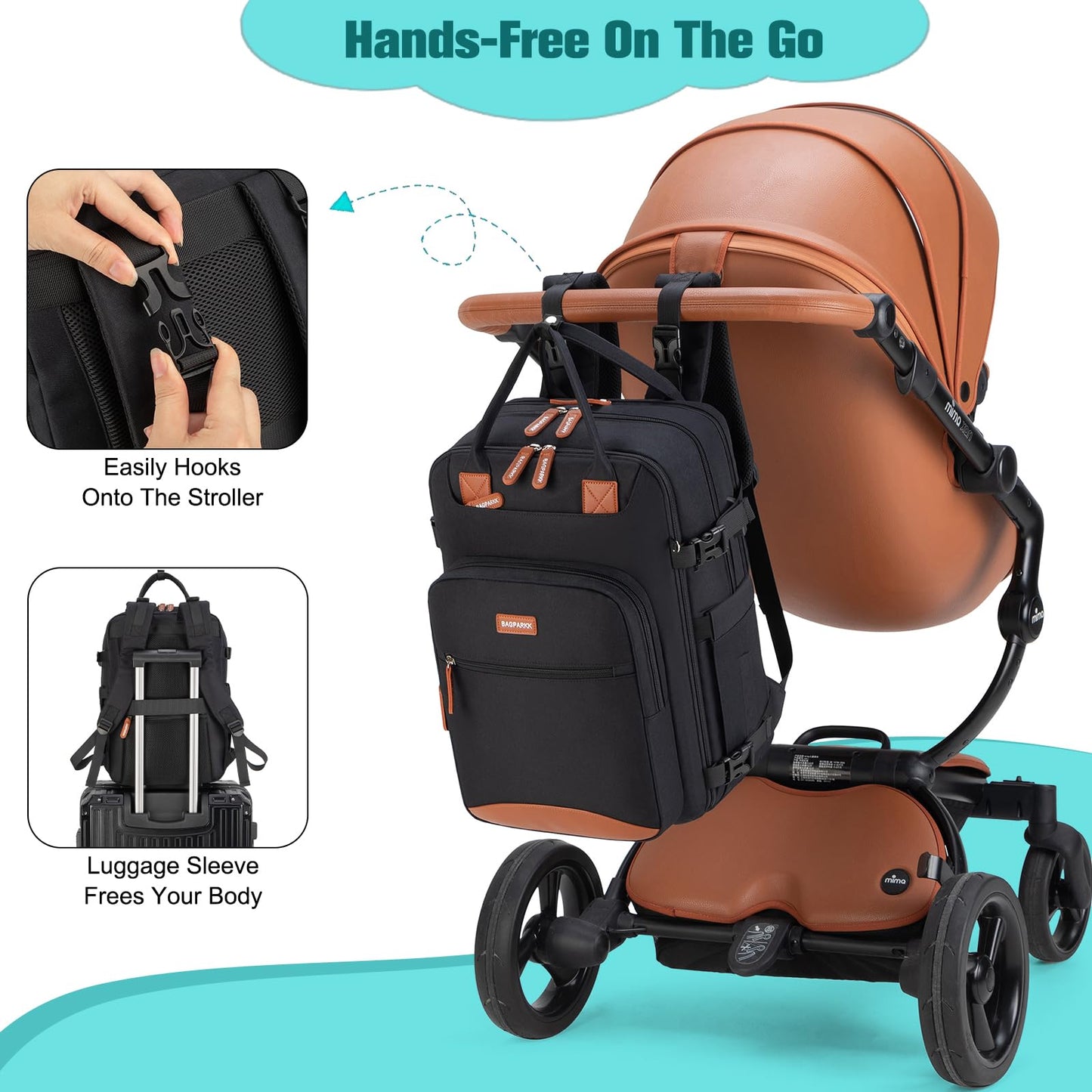 Diaper Bag Backpack,BAGPARKK Multi function Baby Bag with Portable Changing Pad, Pacifier Holder,Waterproof Diaper Bags with USB Charging Port,Anti-Theft Travel Backpack for Mom, Dad, Newborn (Black)