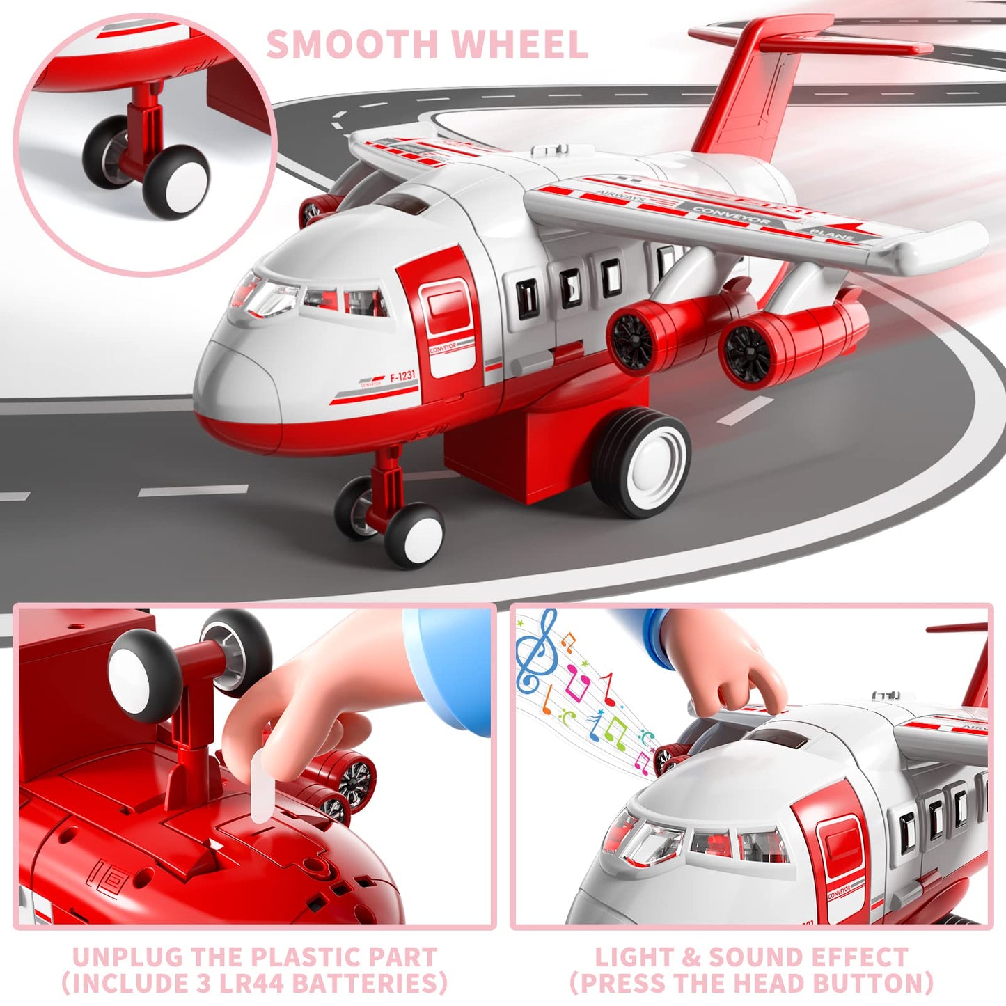 iHaHa Firetruck Garage Parking Lot Playset Toy Airplane with 14 Road Signs 4 Inertial Cars 1 Map