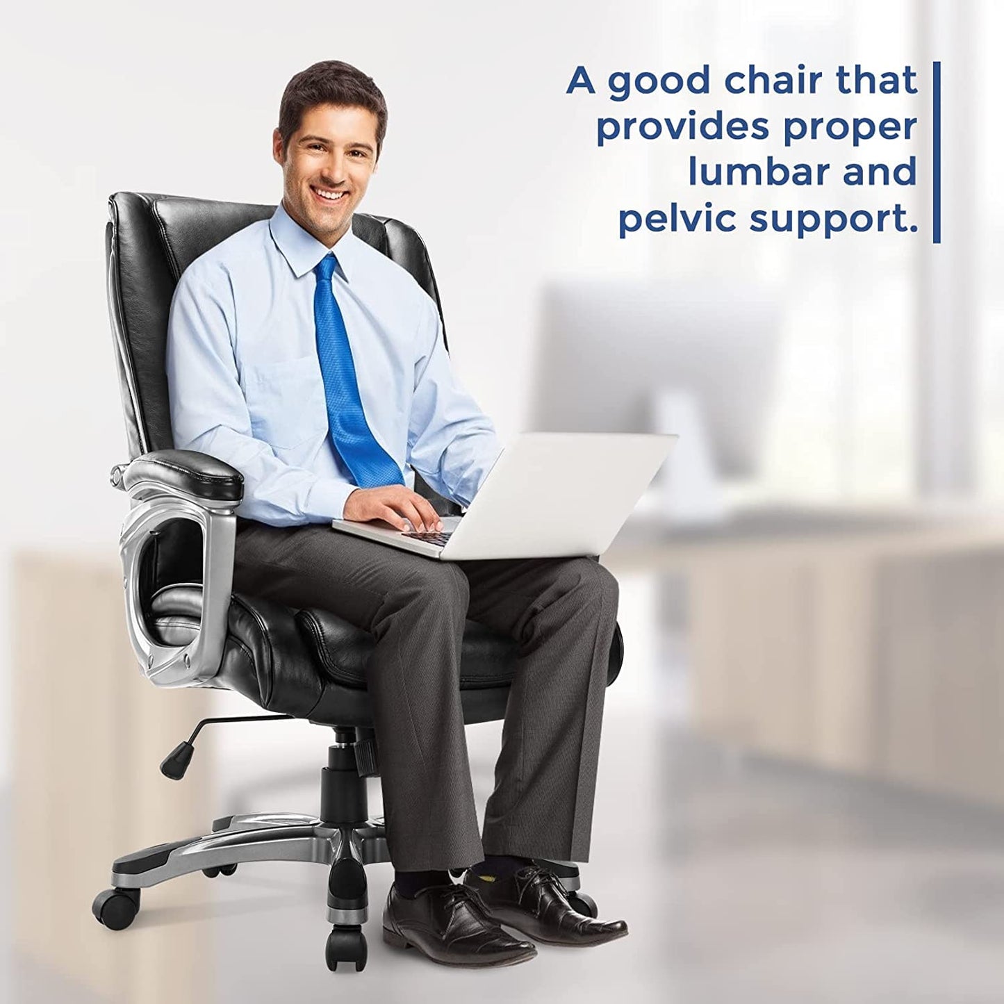 Home Office Chair Executive High Back Ergonomic Desk Chair Height Adjustable Managerial Rolling Swivel Chair with Adjustable Lumbar Support, Faux Leather, Black