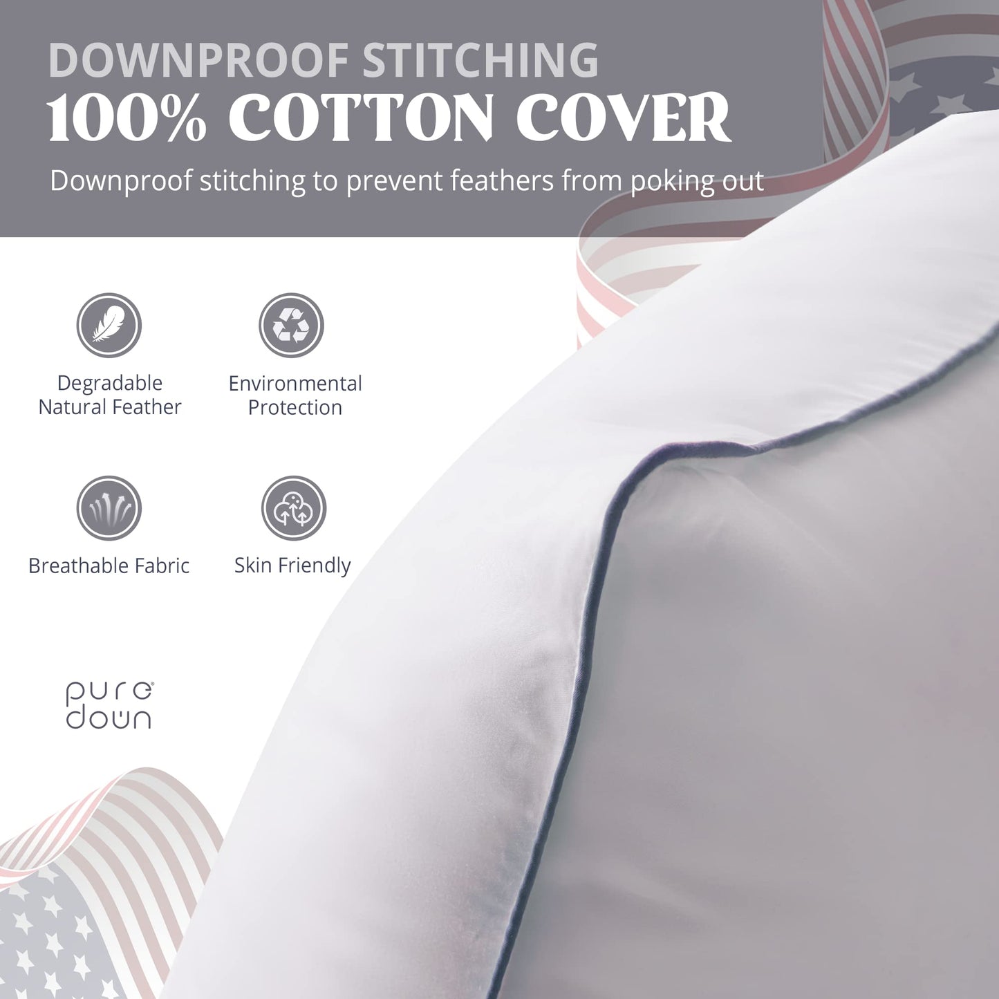 puredown Goose Down Medium Firm Pillows 2-Pack