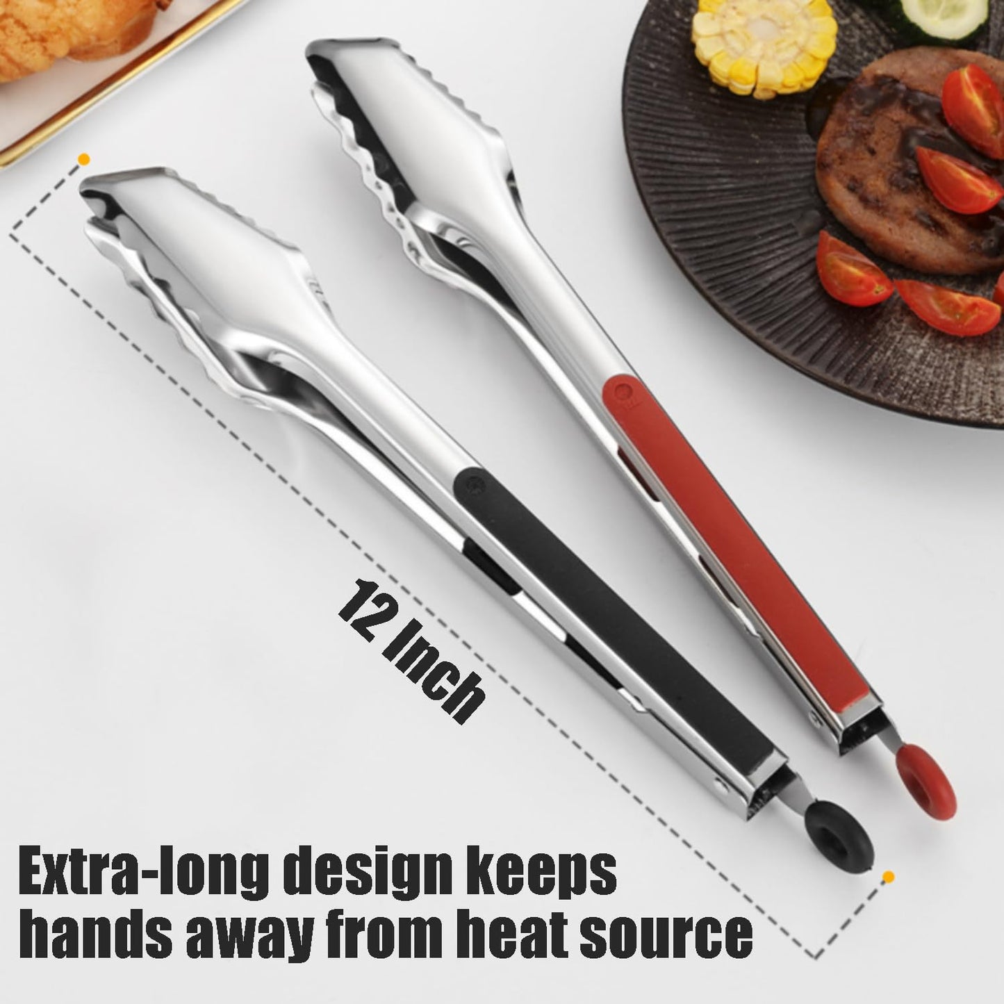 2 Pack Stainless Steel Grilling Tongs for Cooking