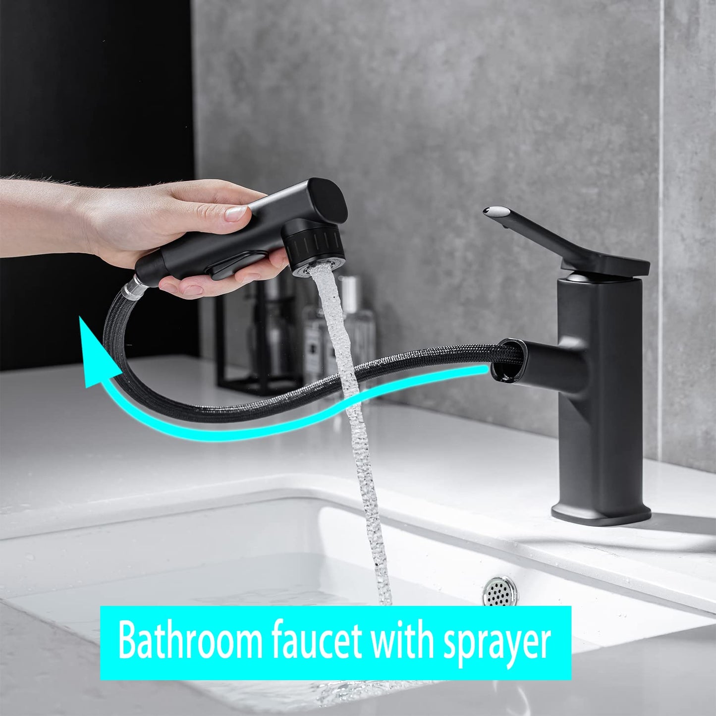 HANPI Black Pull Down Bathroom Faucet with Sprayer