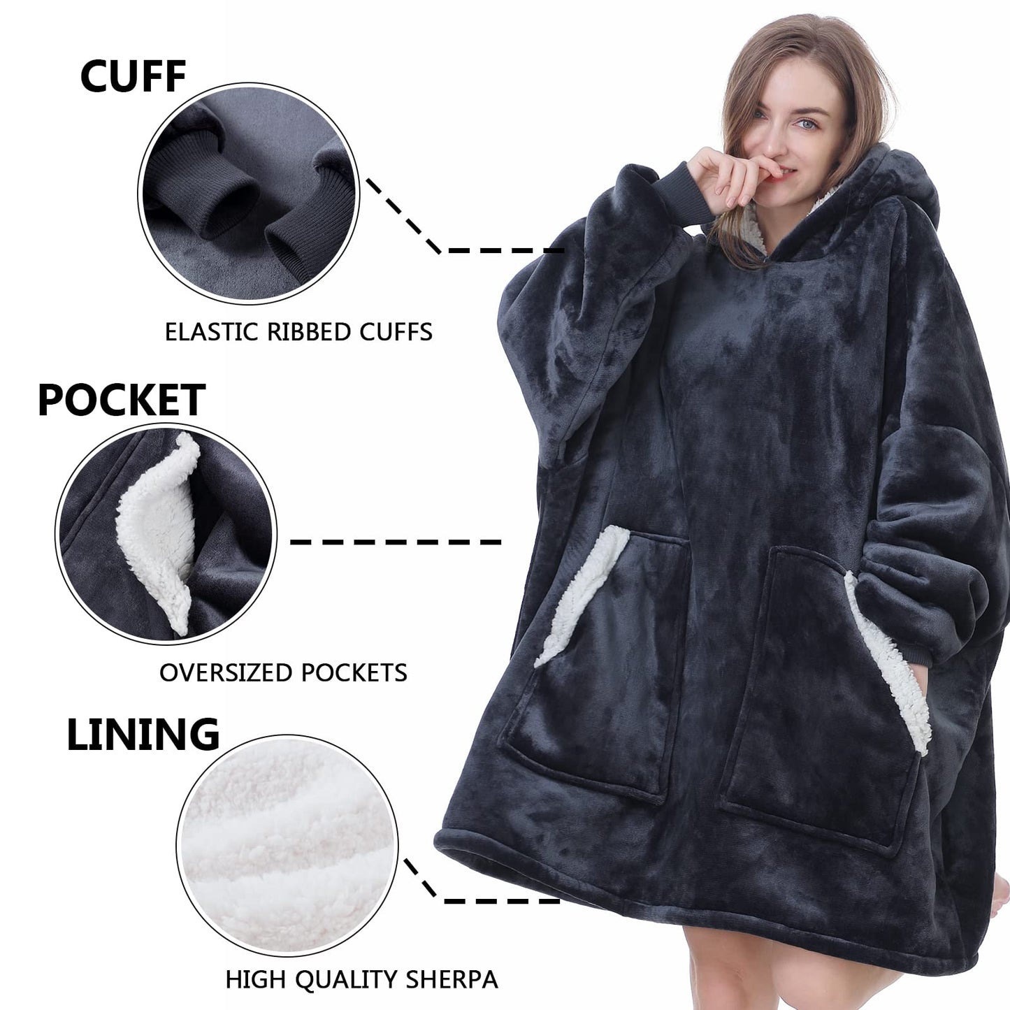 Cozy Sherpa Wearable Blanket Hoodie for Adults