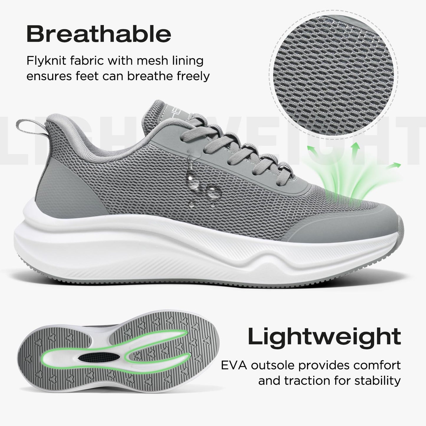 HEEZ Women's Walking Shoes Fashion Sneakers Slip On Shoes Platform Running Shoes Non Slip Tennis Shoes Comfortable Breathable Gym Shoes Size 7 Grey