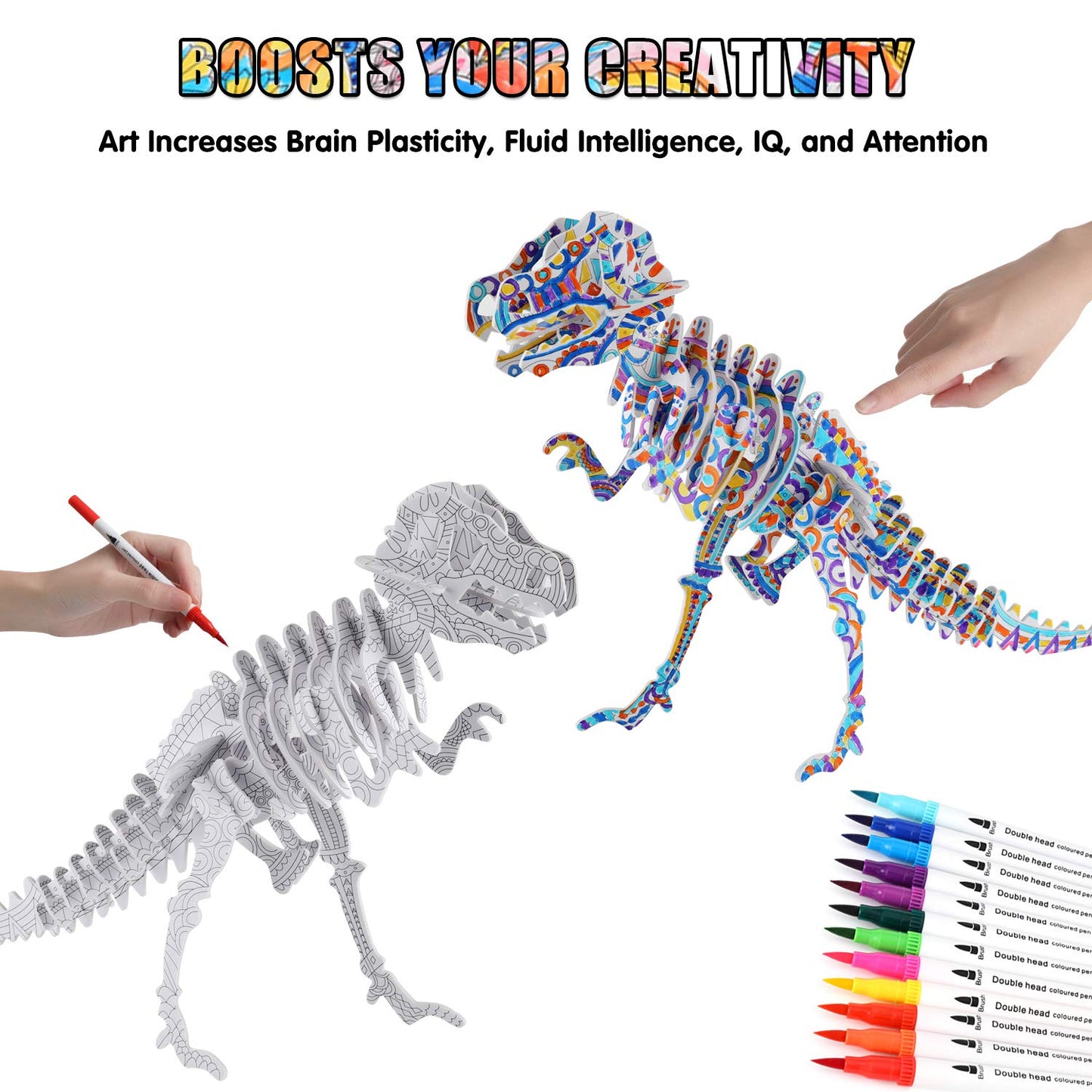 BEARUN 3D Coloring Puzzle Set, Arts and Crafts for Girls and Boys Age 6 7 8 9 10 11 12 Year Old, Fun Educational Painting Crafts Kit with Supplies for Kids, Birthday Toy Gift for Kids
