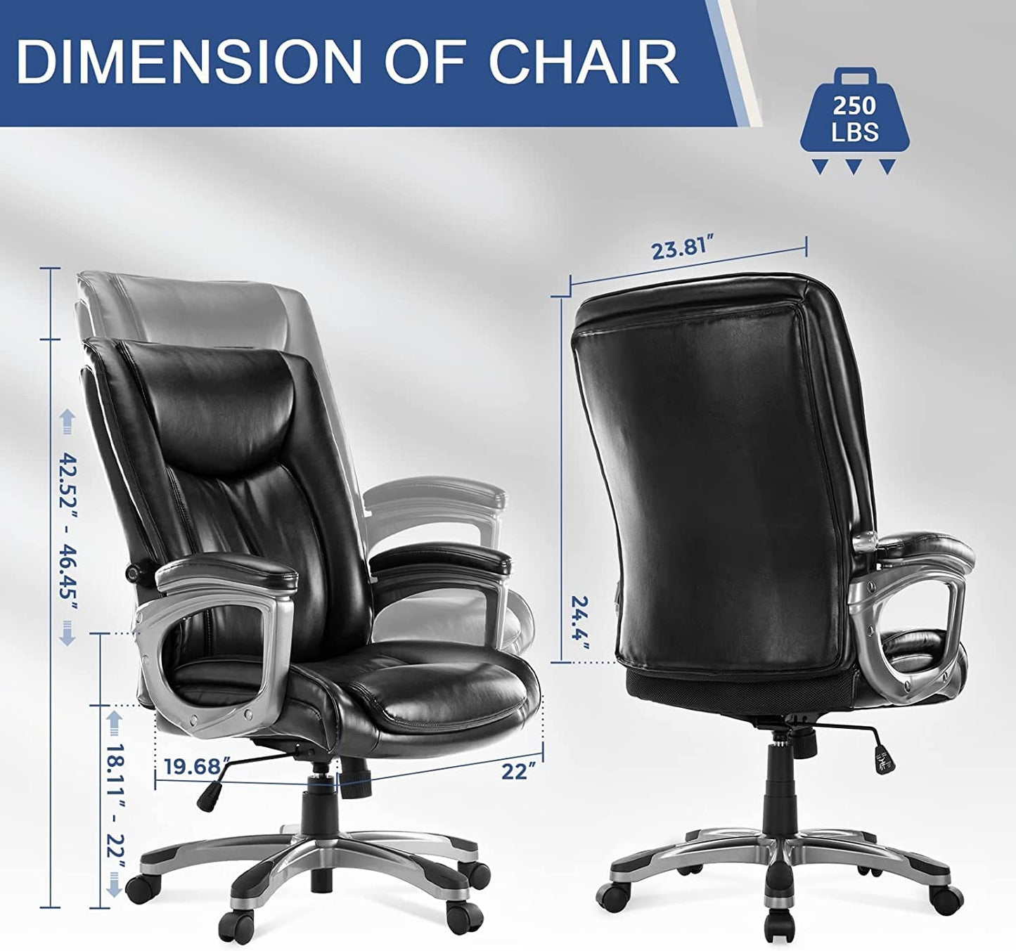 Home Office Chair Executive High Back Ergonomic Desk Chair Height Adjustable Managerial Rolling Swivel Chair with Adjustable Lumbar Support, Faux Leather, Black