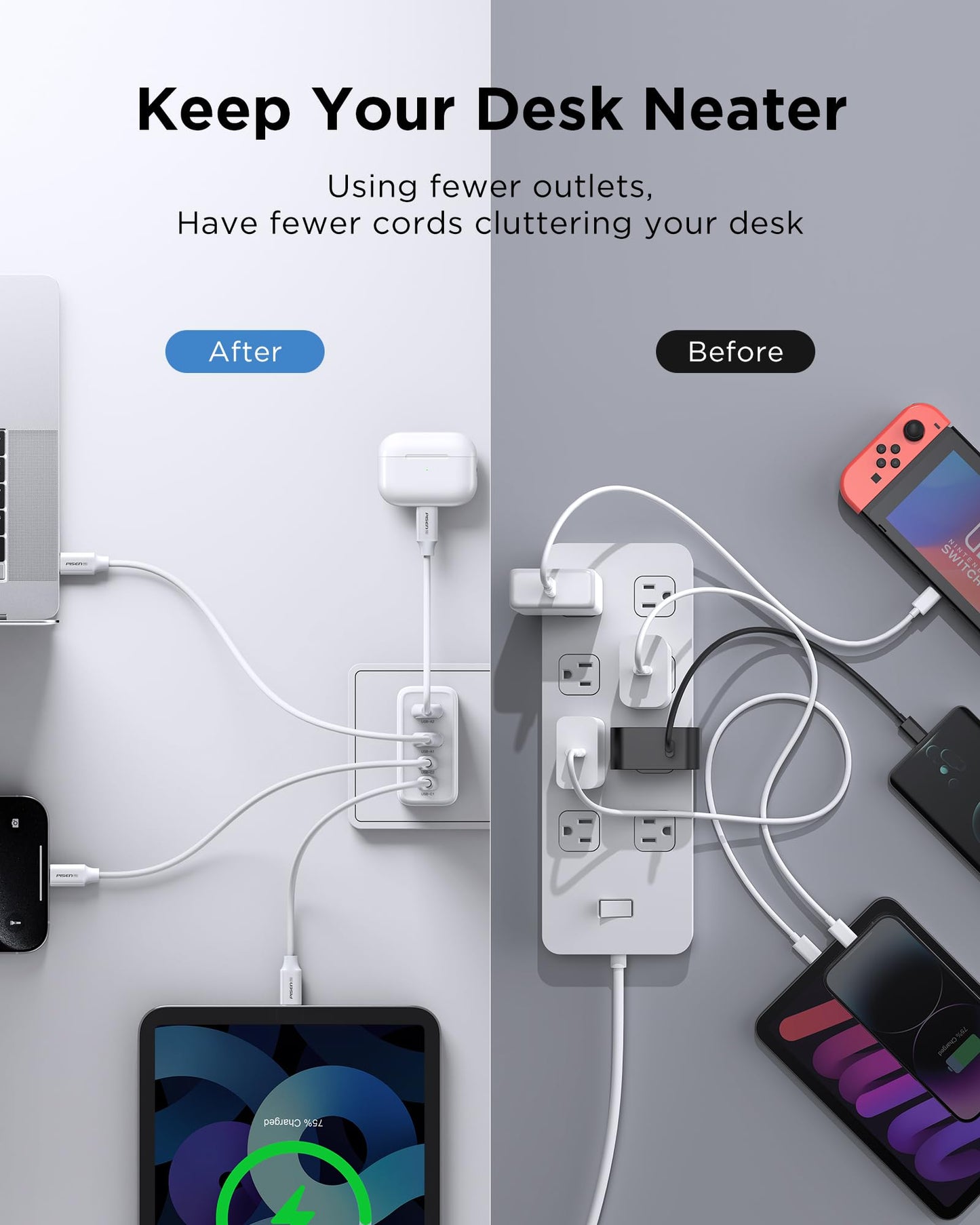 65W PISEN USB-C Fast Charger with 4FT Cable