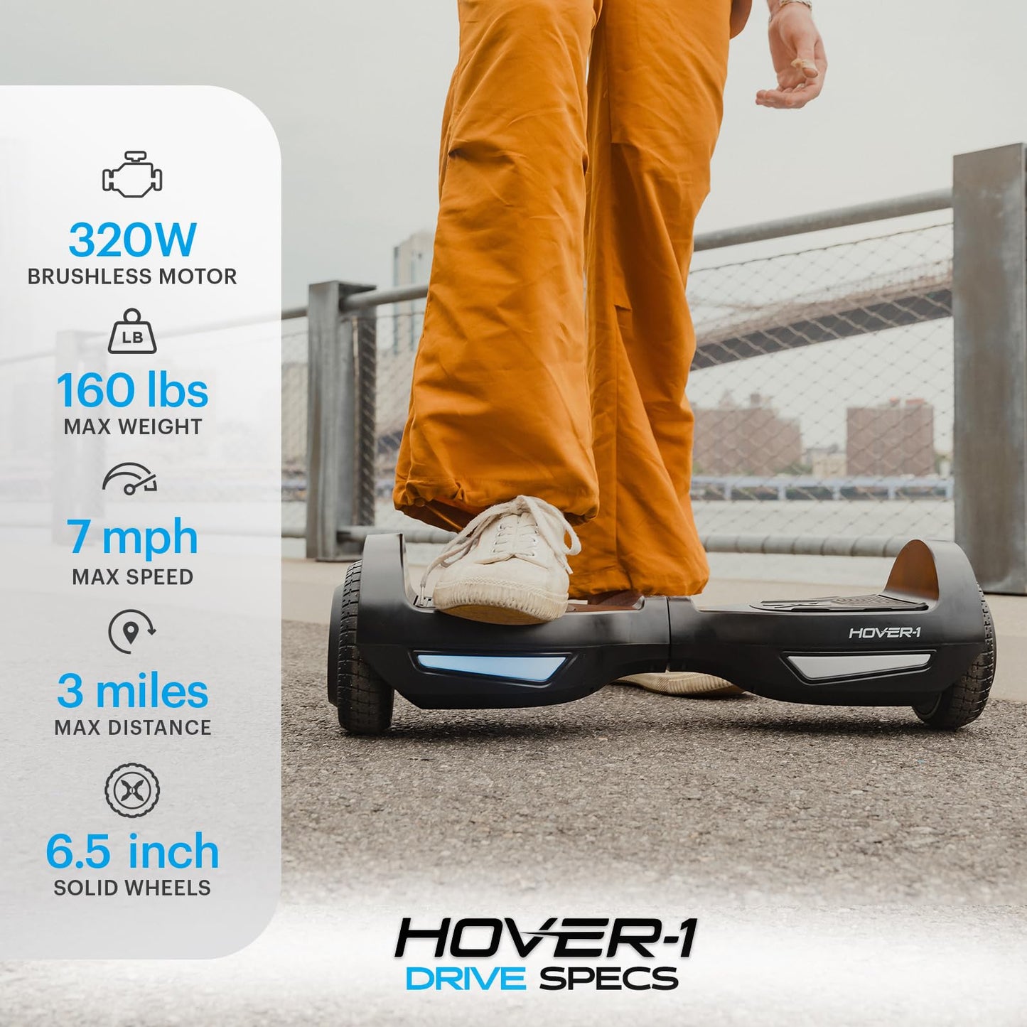 Hover-1 Drive Electric Self Balancing Hoverboard with 7 mph Max Speed, Dual 160W Motors, 3 Mile Range, and 6.5” Wheels Self Balancing Scooter
