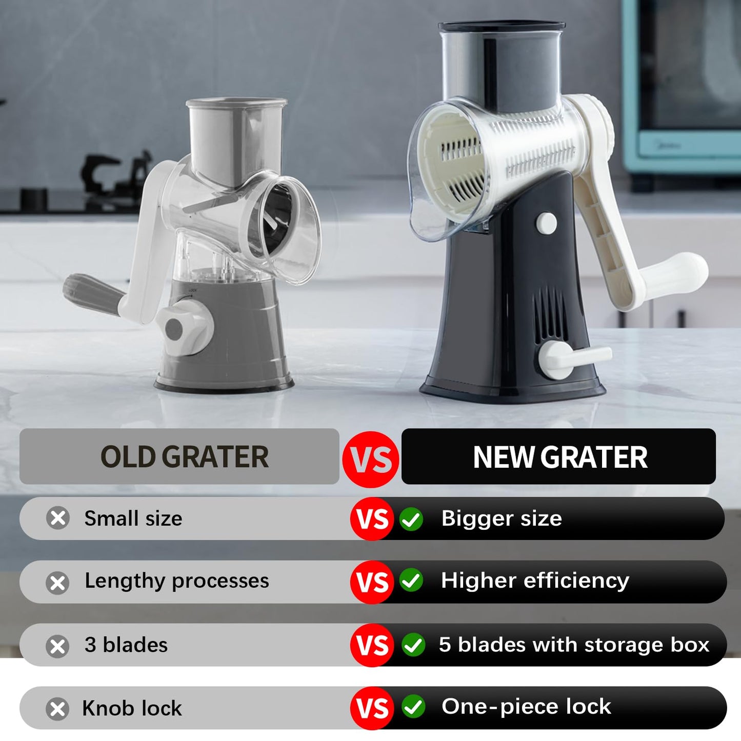 5-in-1 Rotary Cheese Grater with Stainless Blades