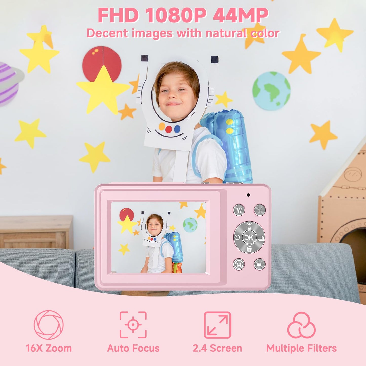 FHD 1080P Digital Camera for Kids 16X Zoom