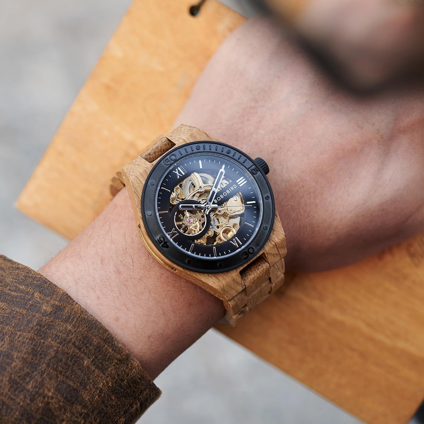 BOBO BIRD Men's Luxury Wooden Skeleton Watch