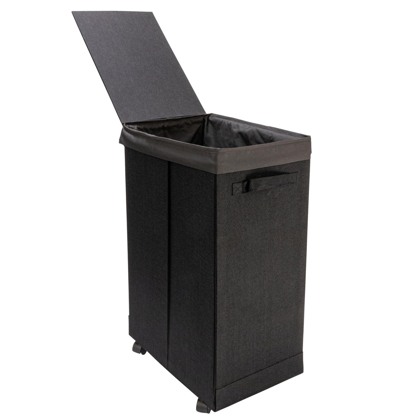 Household Essentials Narrow Collapsible Laundry Hamper with Liner and Lid, Black HE1059
