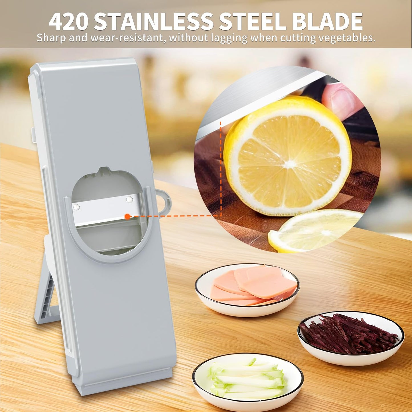 DAYIH Safe Mandoline Slicer - Potato Slicer, Adjustable Vegetable Food Slicer Chopper, French Fry Cutter, Julienne Slicer, Professional 3 in 1 Chopping Artifact for Kitchen Chef Meal Prep(Light Grey)