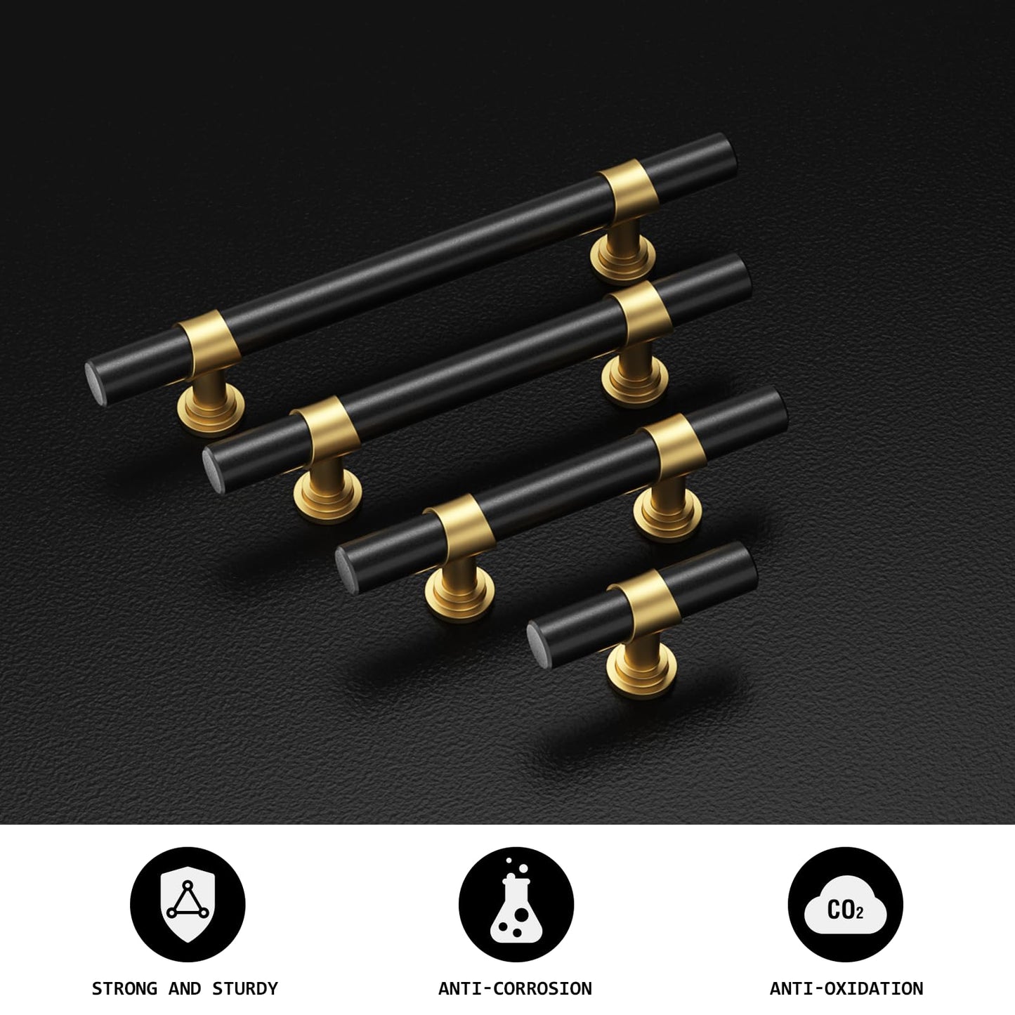 homdiy 30 Pack Cabinet Knobs Gold & Black Drawer Knobs for Dresser Cupboard Door, Modern Kitchen Cabinet Knobs Brushed Brass - Mette Black T Bar Knobs with 2 Inch Overall Length