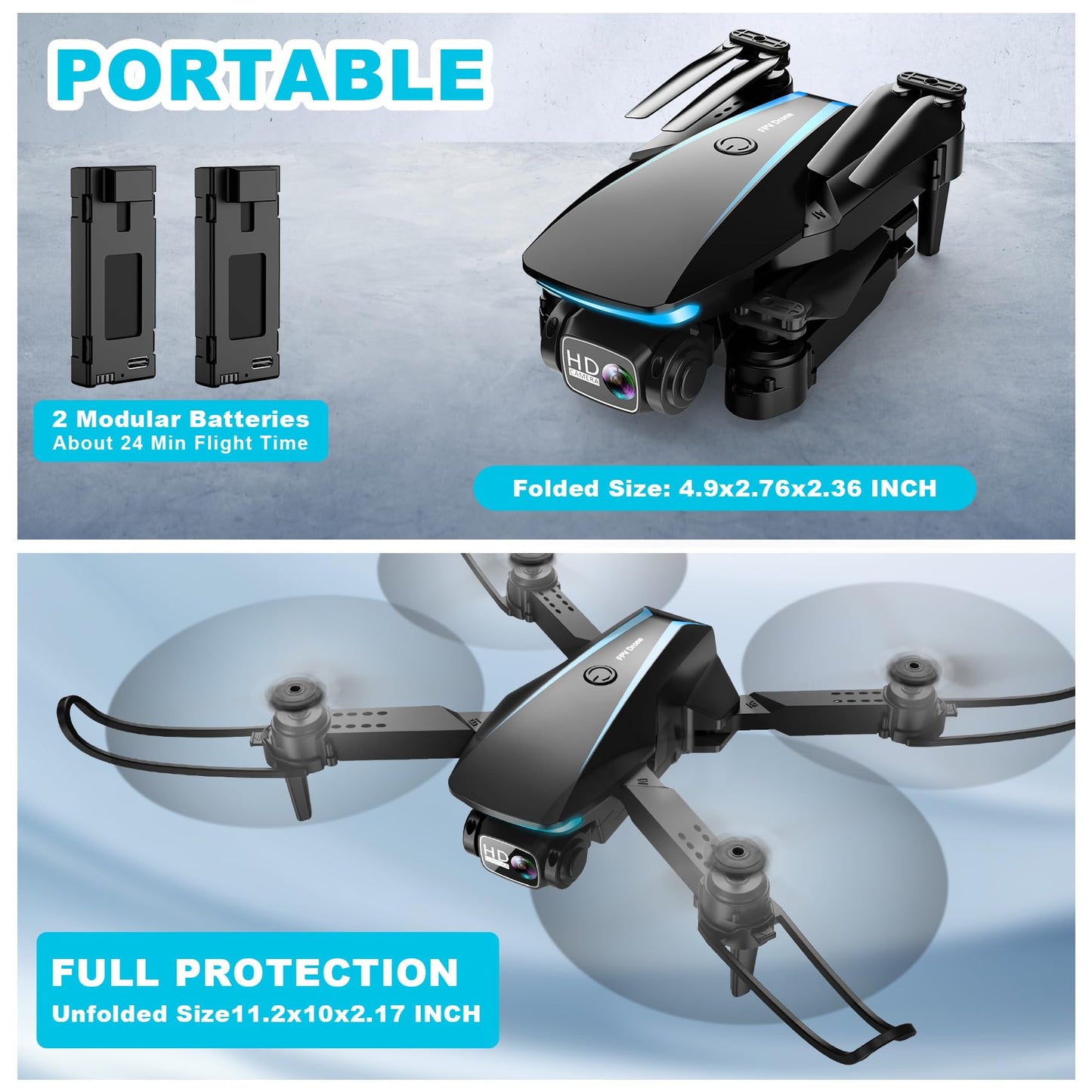 1080P HD Foldable Drone with 2 Batteries