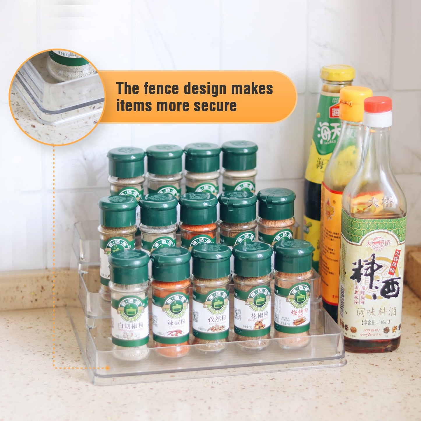 CherHome 2PCS Spice Rack Organizer,3-Tier Spice Organizer for Cabinet,Set of 2 Kitchen Countertop and Cabinet Seasoning Organizer (2 Pieces)