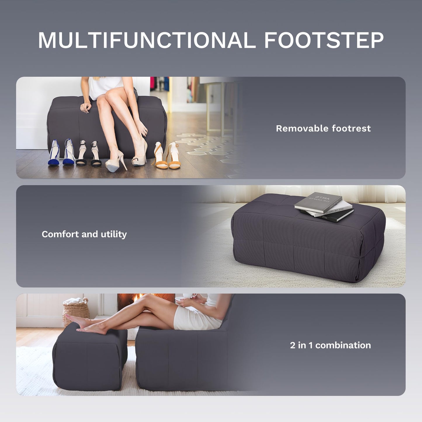 COLAMY Memory Foam Sofa with Ottoman - Dark Grey